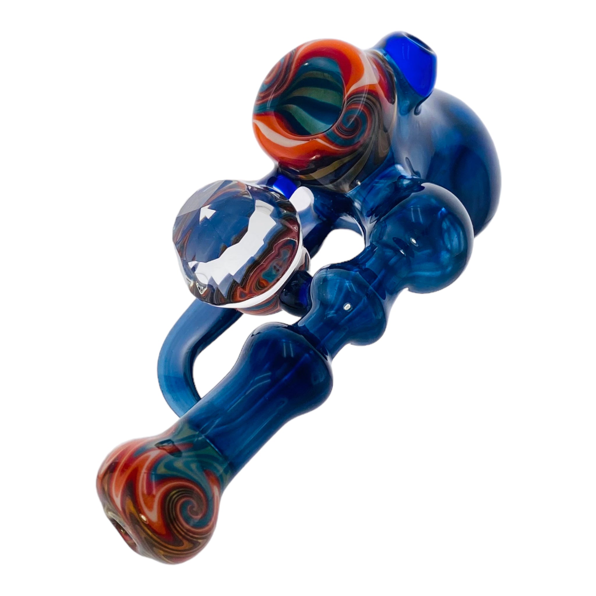 Custom Blue Dot Stack Sidecar Hammer With Faceted Marble