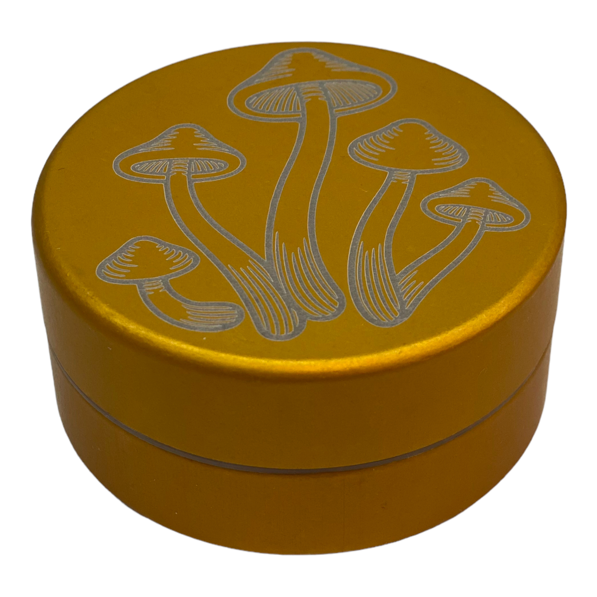 us made Tahoe Grinders Gold Anodized Aluminum Large Two Piece Herb Grinder With Cordycep Mushrooms