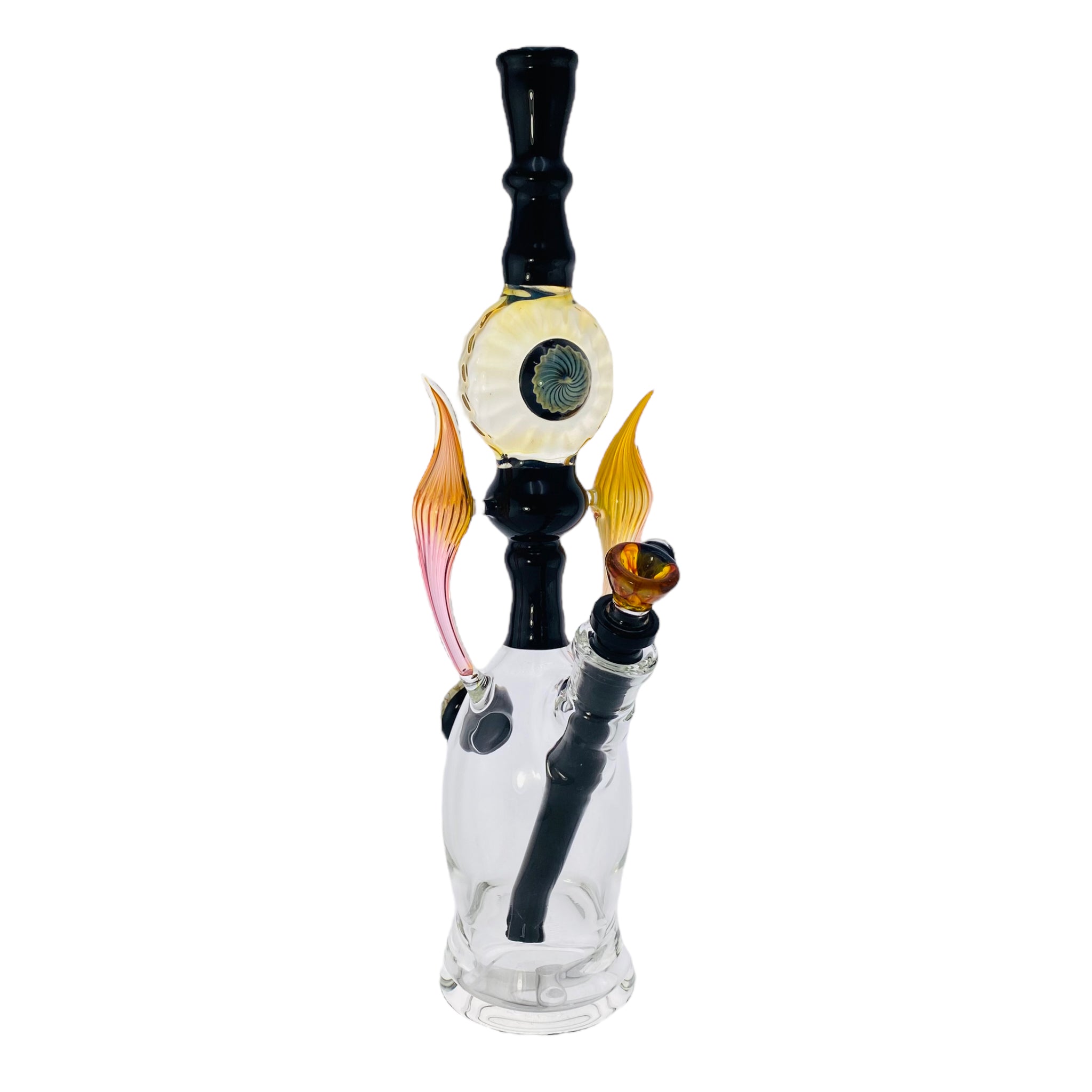 This 14-inch black and gold fume bong is a collaboration between Seth B Glass and US Tubes, combining superior craftsmanship with a stunning aesthetic. Fumed with real gold and featuring black US Tubes downstem