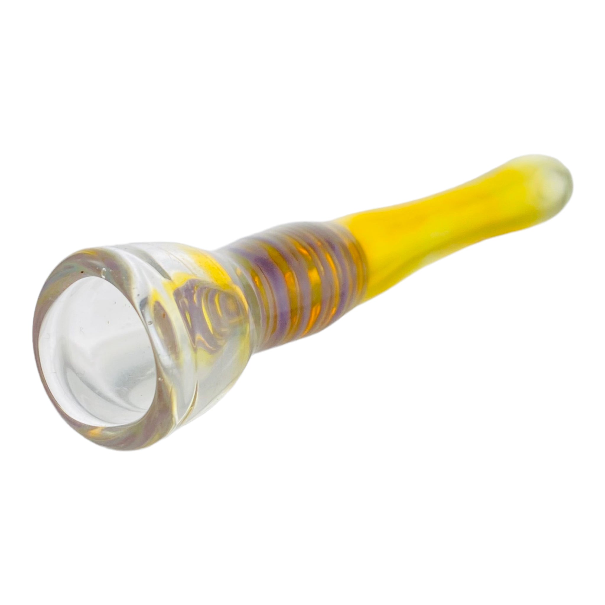 Glass Chillum Pipe - Yellow Silver Fuming With Purple Wrap