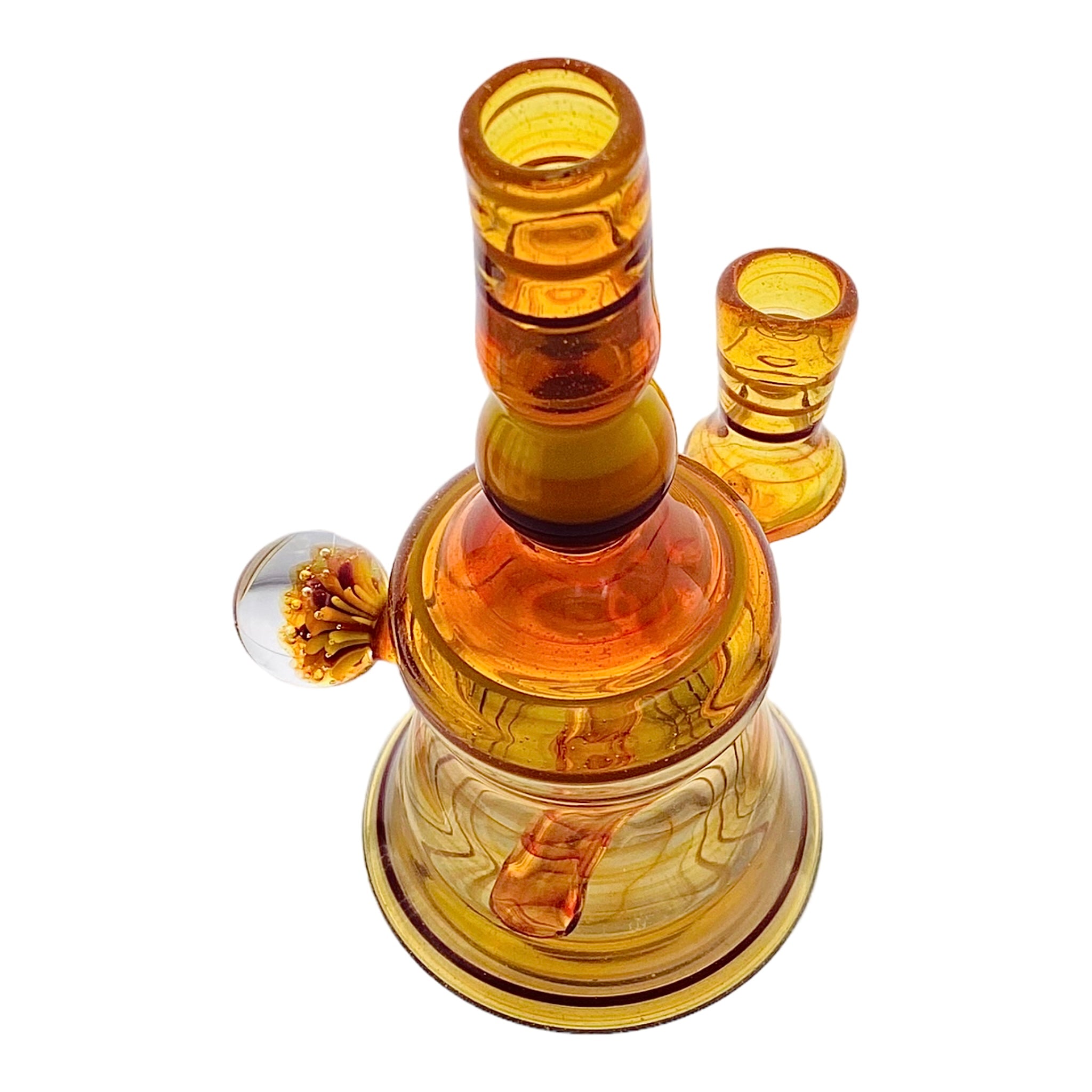 Collin Kennedy Glass - Translucent Amber Glass Dab Rig With Yellow, Orange, Red Linework