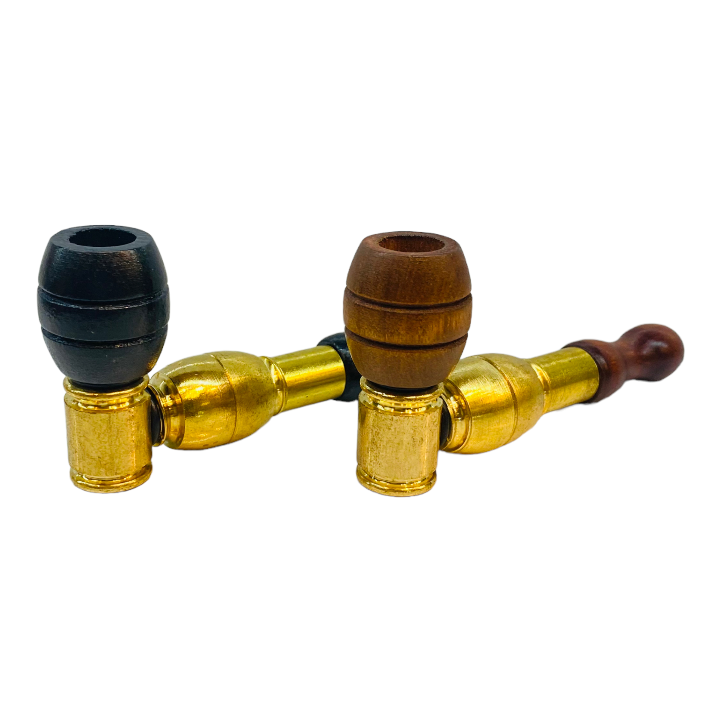 Brass Pipe With Wood Bowl And Mouthpiece