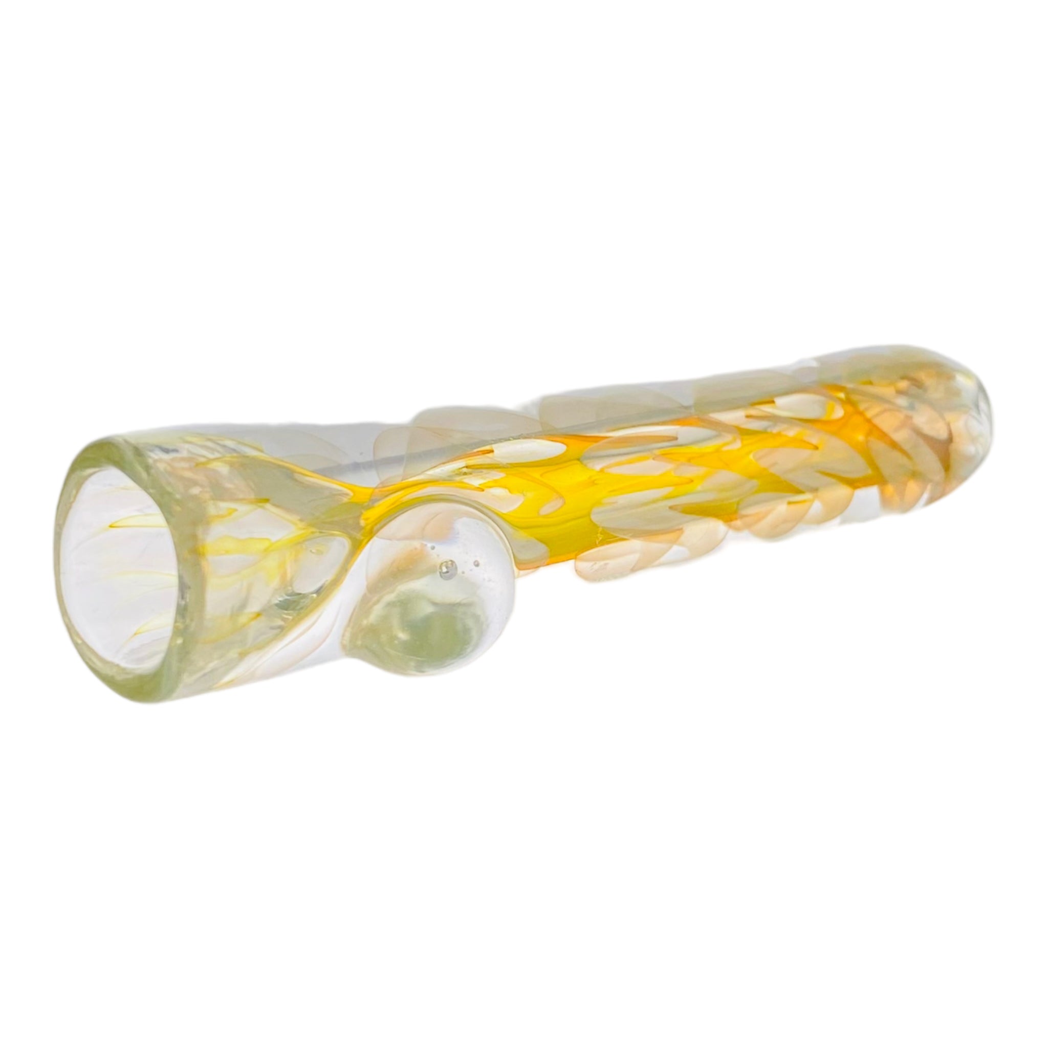 Glass Chillum Pipe - Yellow Silver Fuming Inside Out Explosion