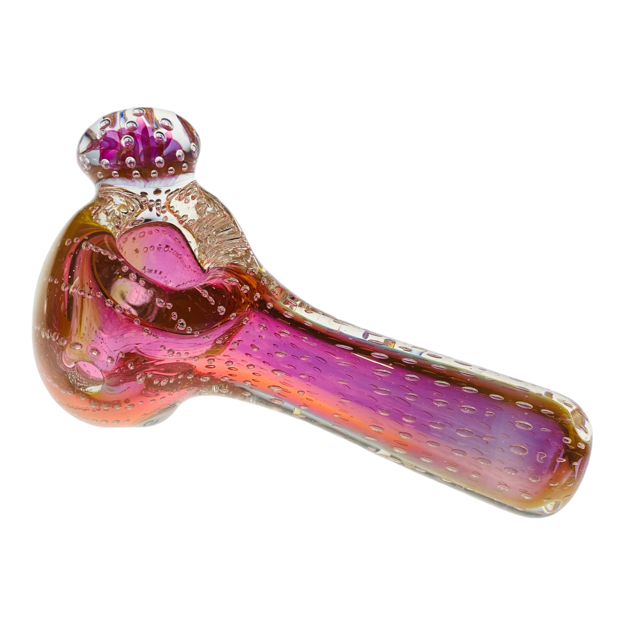 Pink Gold Fumed Glass Hand Pipe With Air Trap Bubbles And Fume Implosion Marble