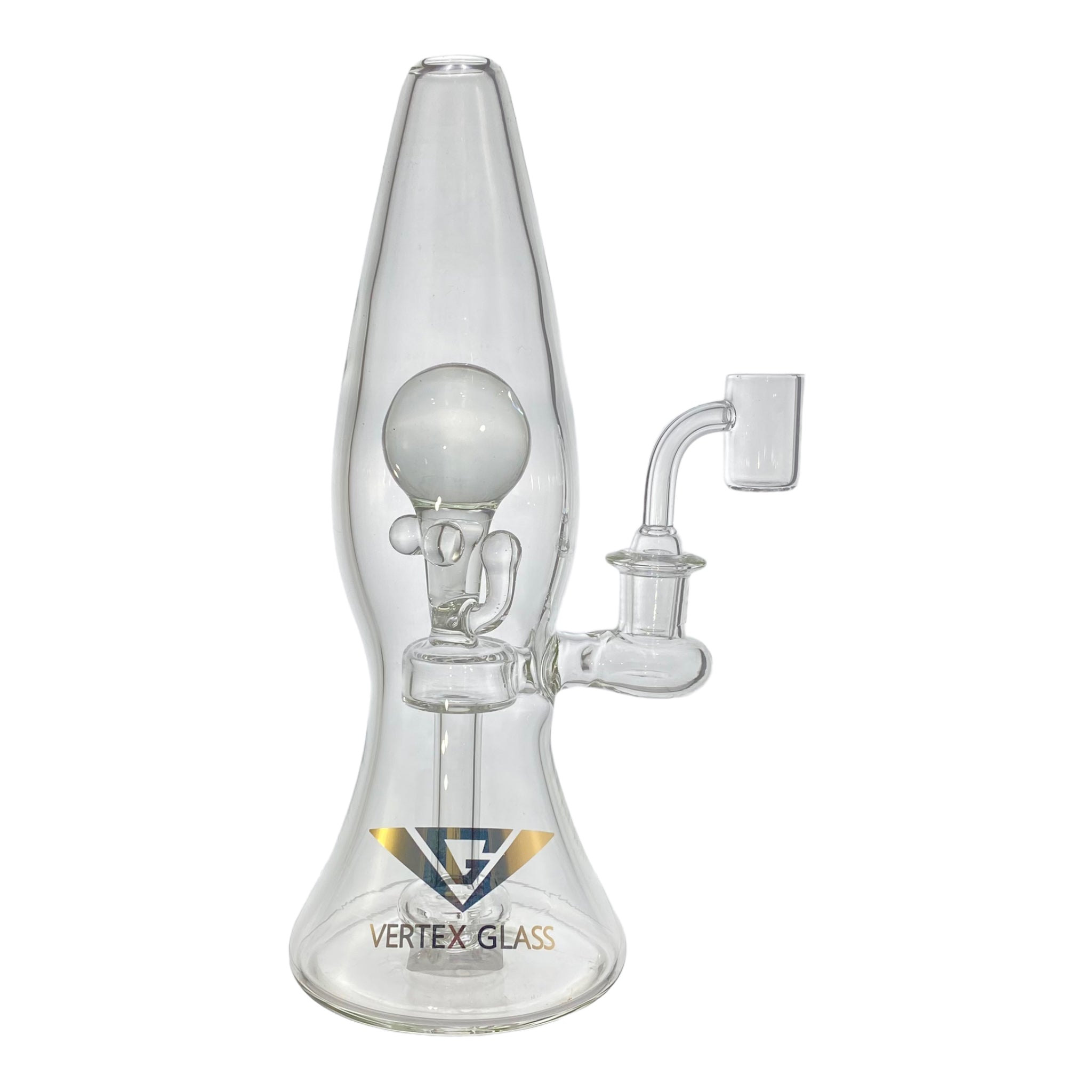 Vertex Glass - Clear Lamp Shape Dab Rig With Clear Molten Marbles Inside