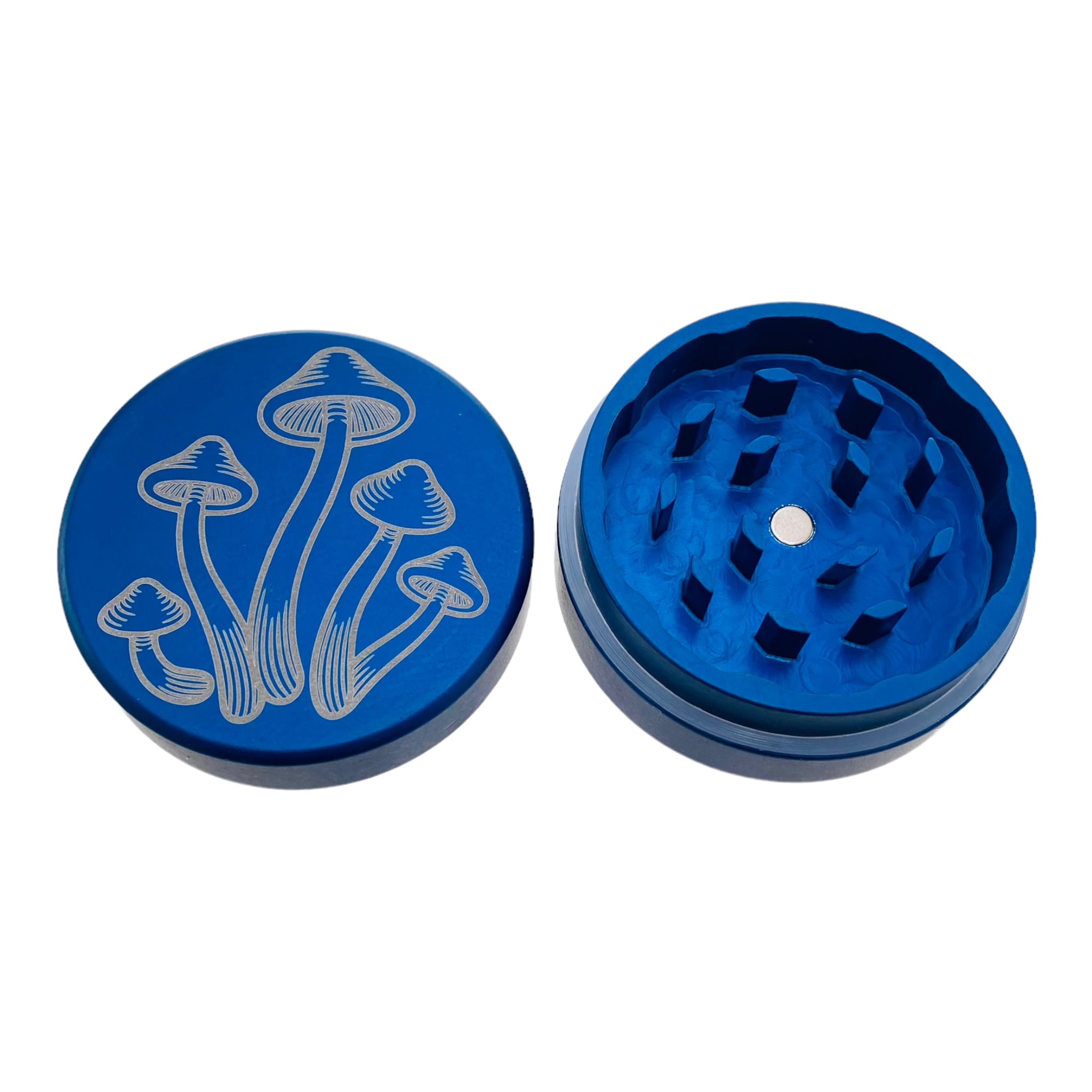 Tahoe Grinders - Blue Anodized Aluminum Large Two Piece Herb Grinder With Cordycep Mushrooms