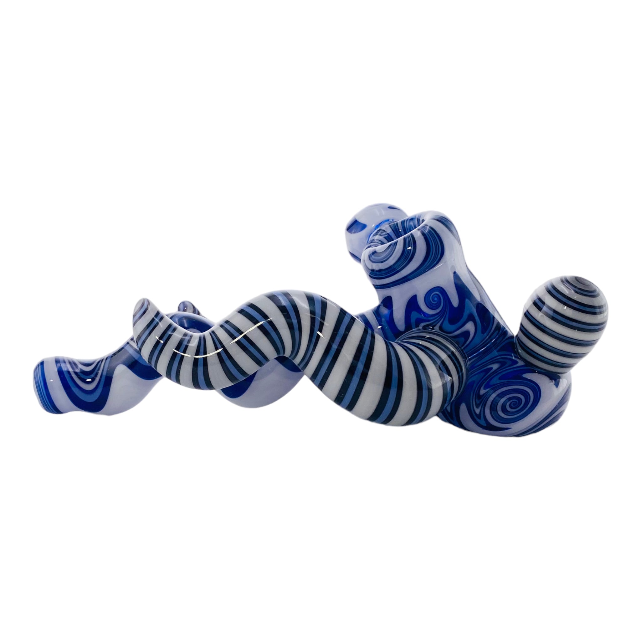 Custom Lay Down Blue And White Wig Wag Hammer Glass Hand Pipe