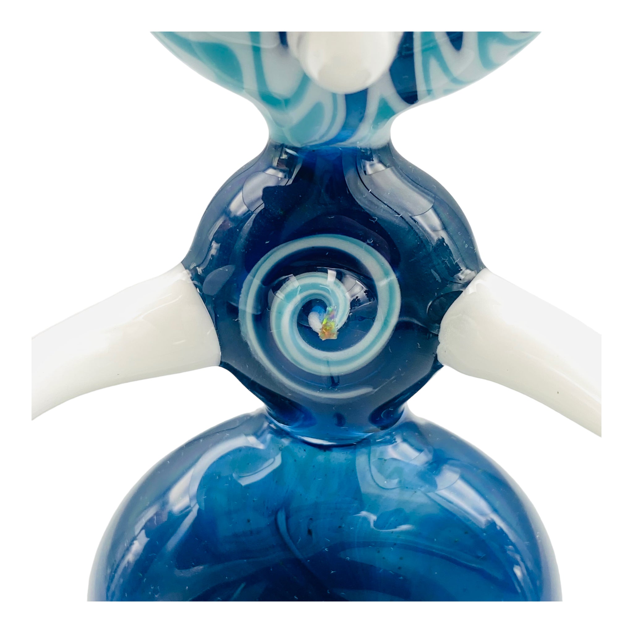 Large Blue Wig Wag Pull Bowl Custom Glass Dry Hand Pipe With Large Horns And Opals