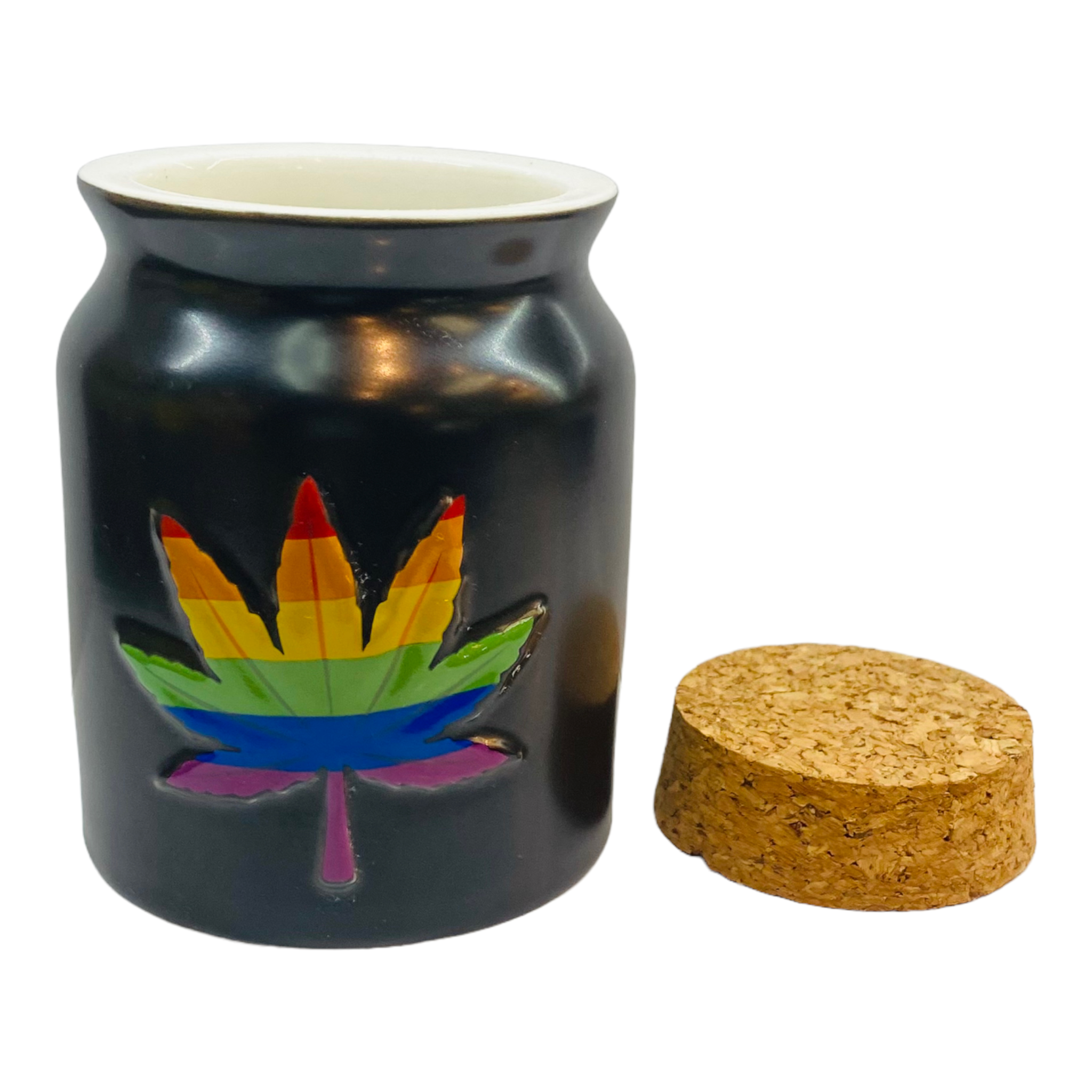 Rainbow Weed Leaf Cork Top Jar