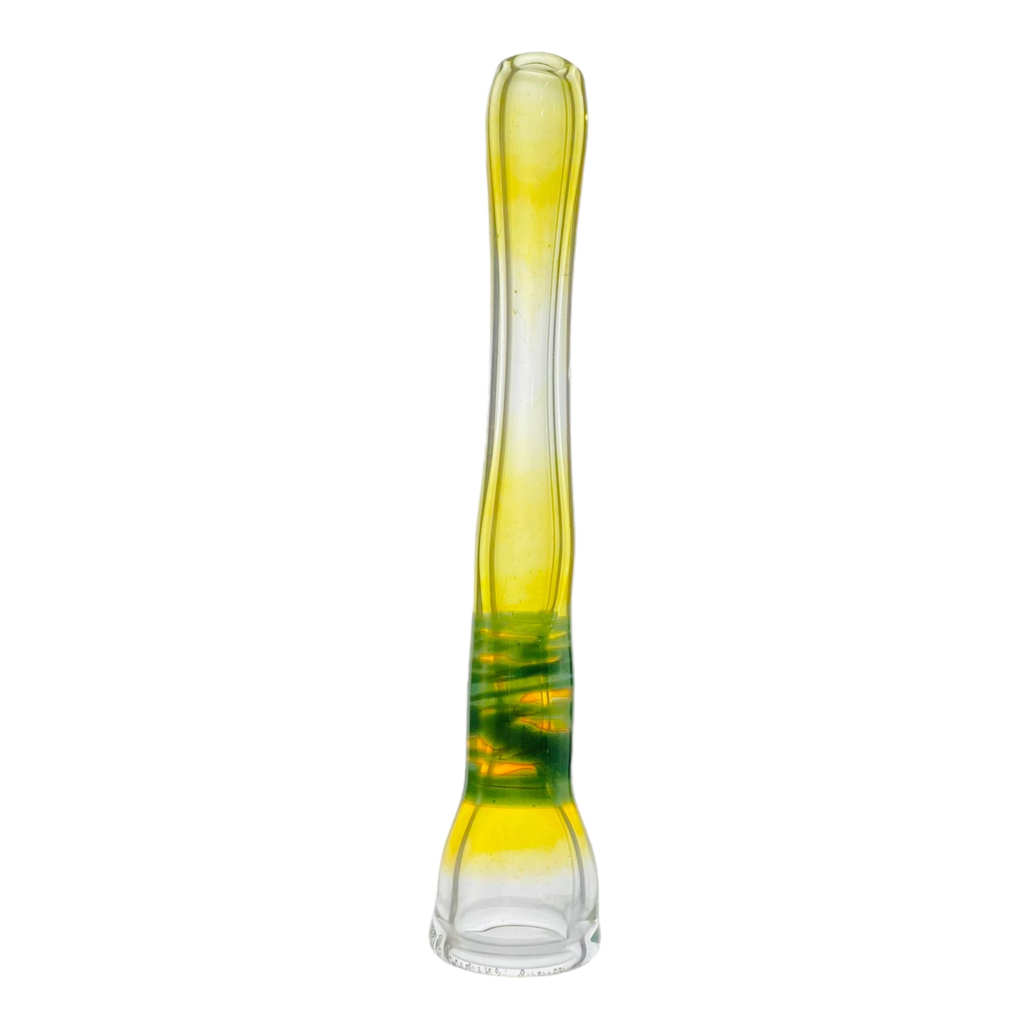 Glass Chillum Pipe - Yellow Silver Fuming With Green Wrap