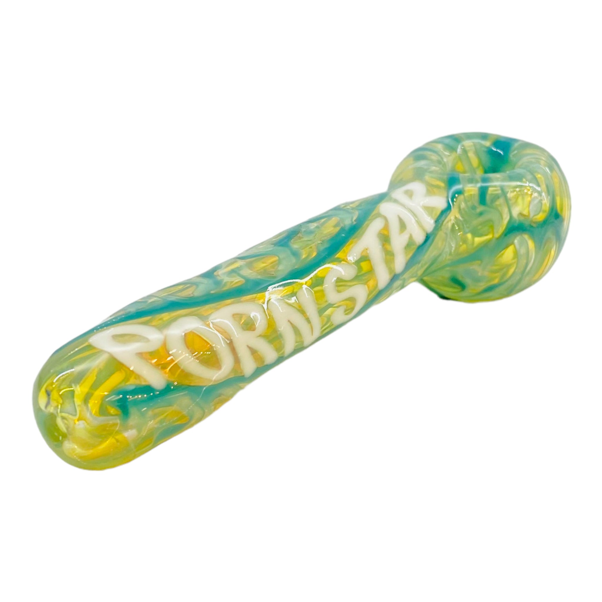 Light Blue Glass Hand Pipe With Pornstar On Side