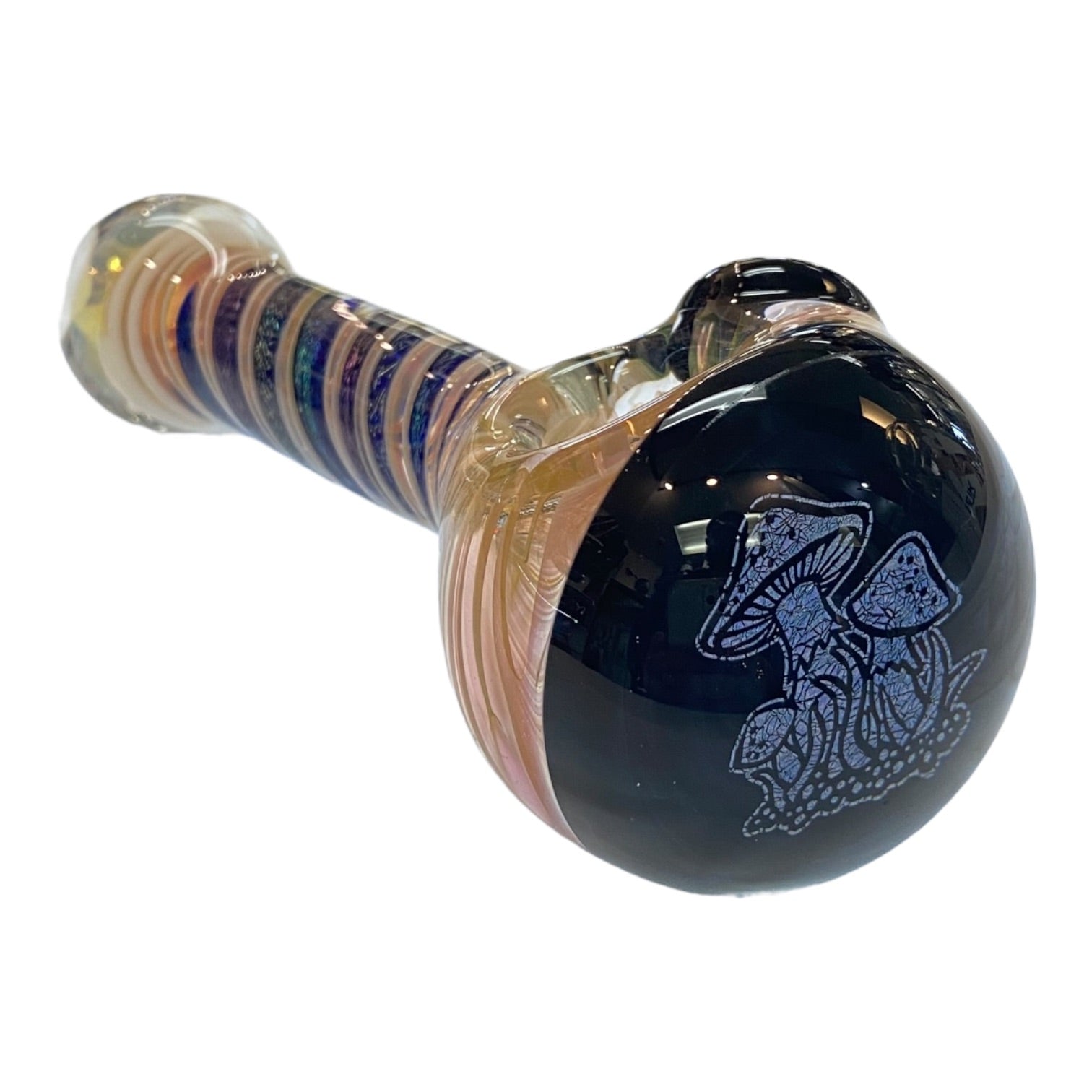 Talent Glass Works - Fume And Color Coil With Mushroom Dichro End - Glass Hand Pipe