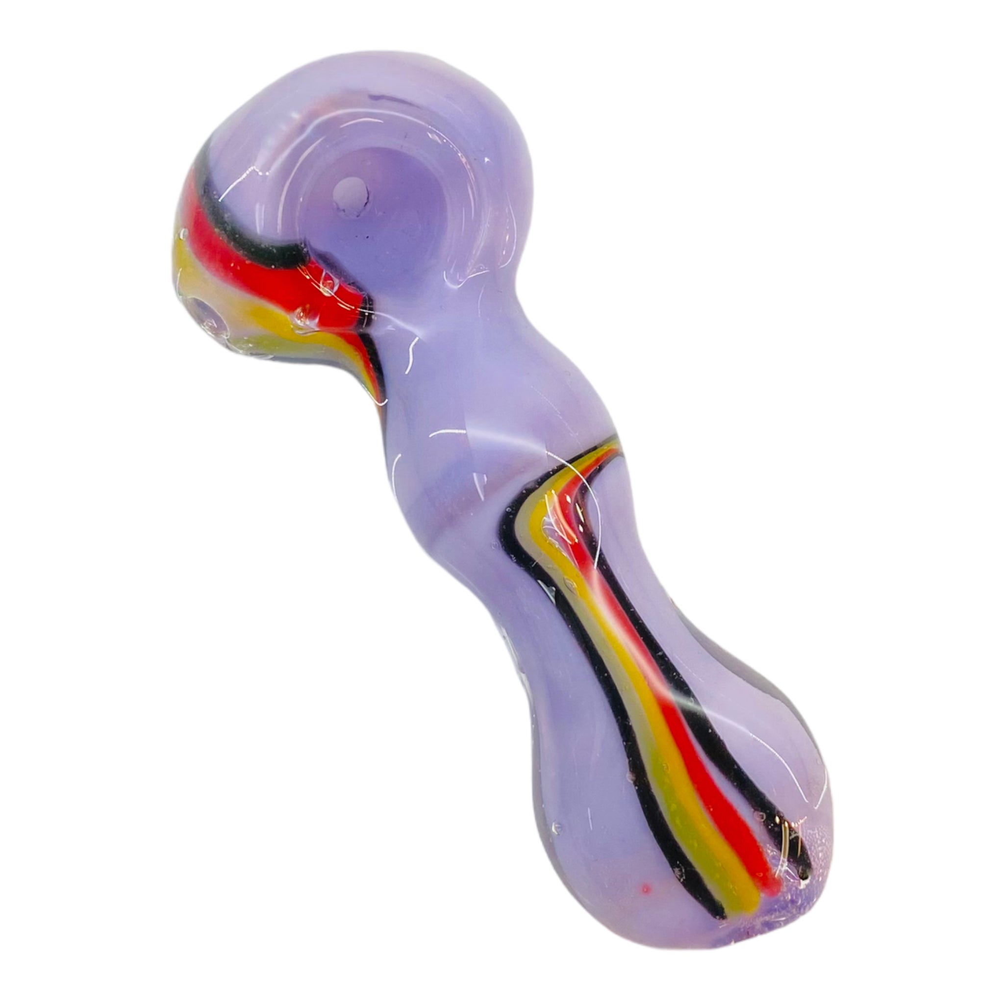 Purple Glass Hand Pipe With Rasta Linework Twirl And Flat Mouthpiece