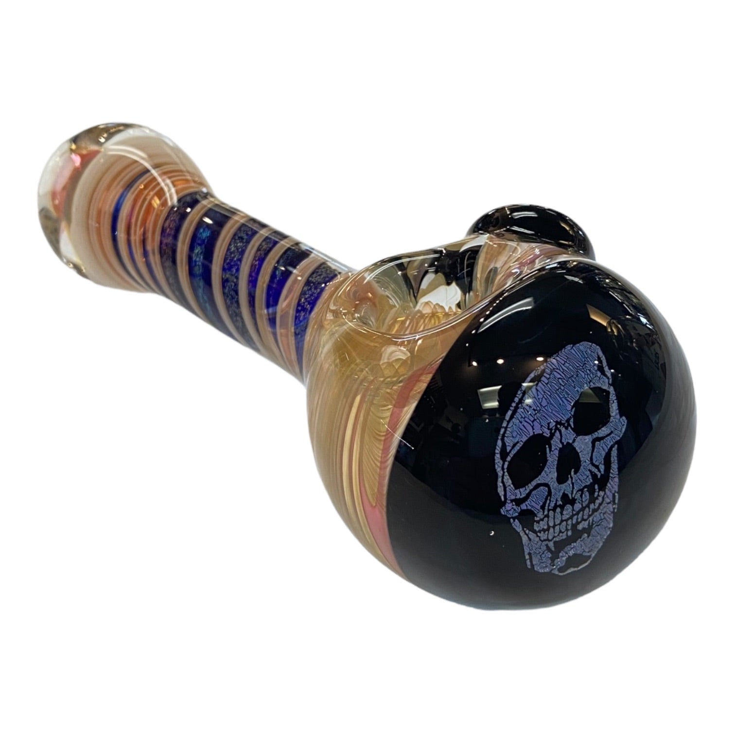 Talent Glass Works - Fume And Color Coil With Skull Dichro End - Glass Hand Pipe