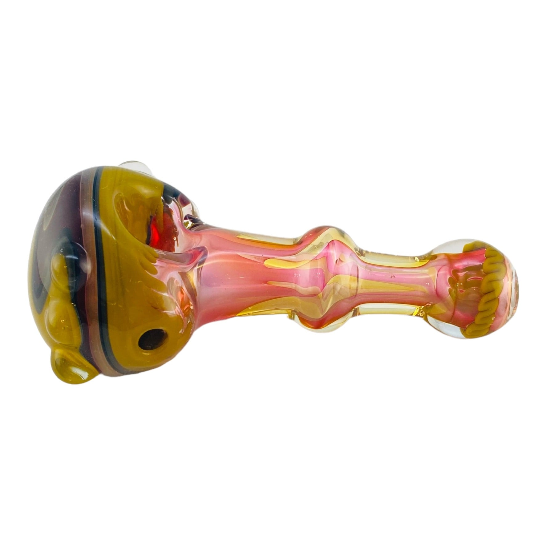 Glass Hand Pipe - Inside Out Fumed Glass Hand Pipe With Red And Yellow Wig Wag End