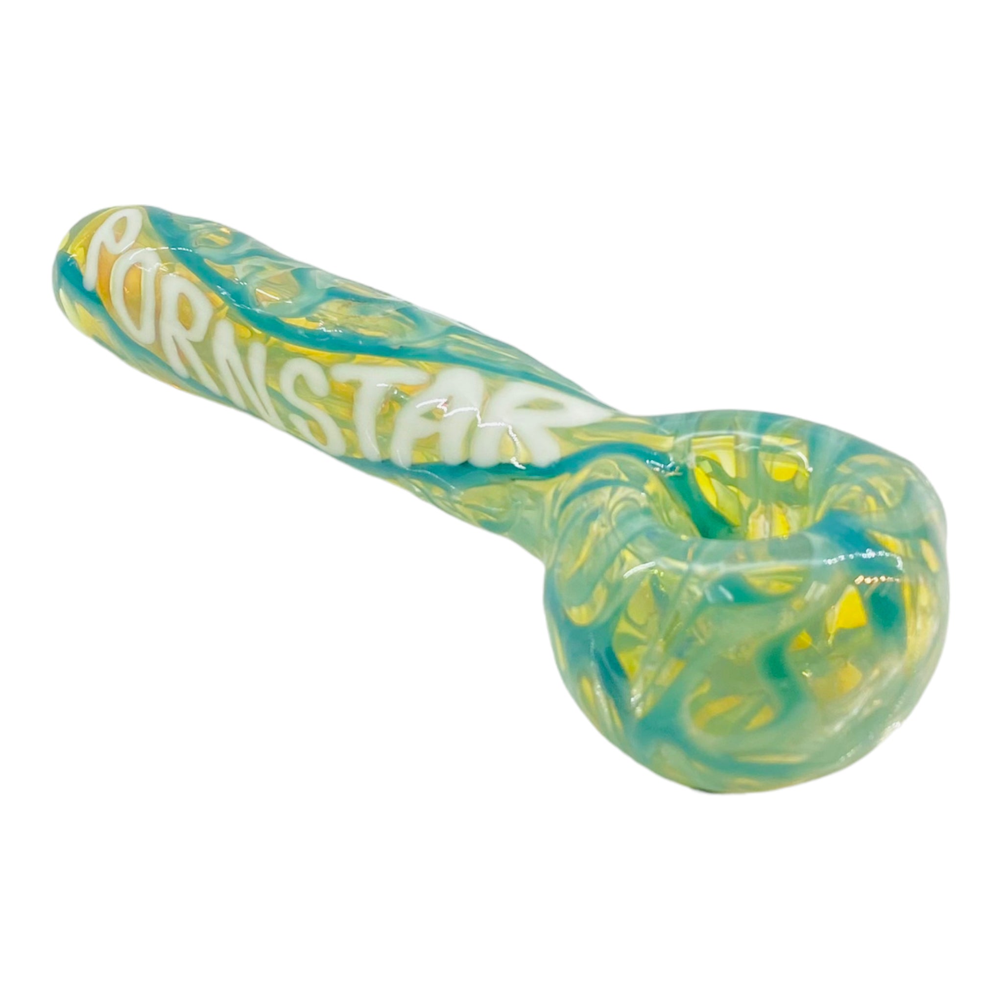Light Blue Glass Hand Pipe With Pornstar On Side