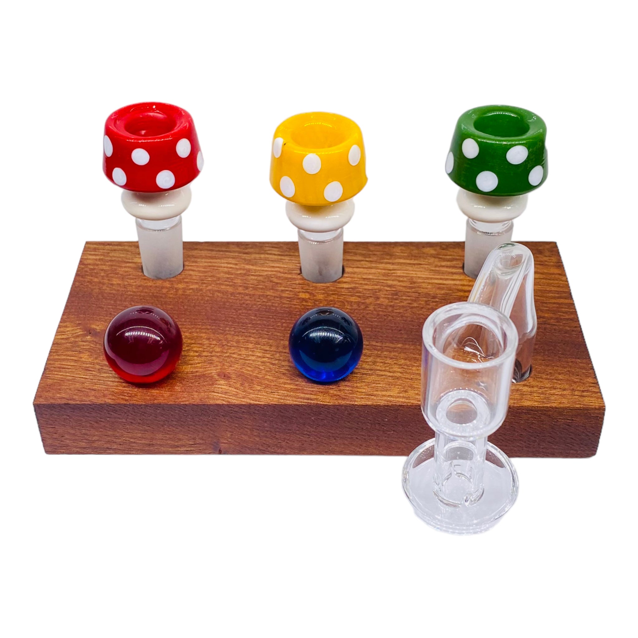 6 Hole Wood Display Stand Holder For 14mm Bong Bowl Pieces Or Quartz Bangers - Mahogany