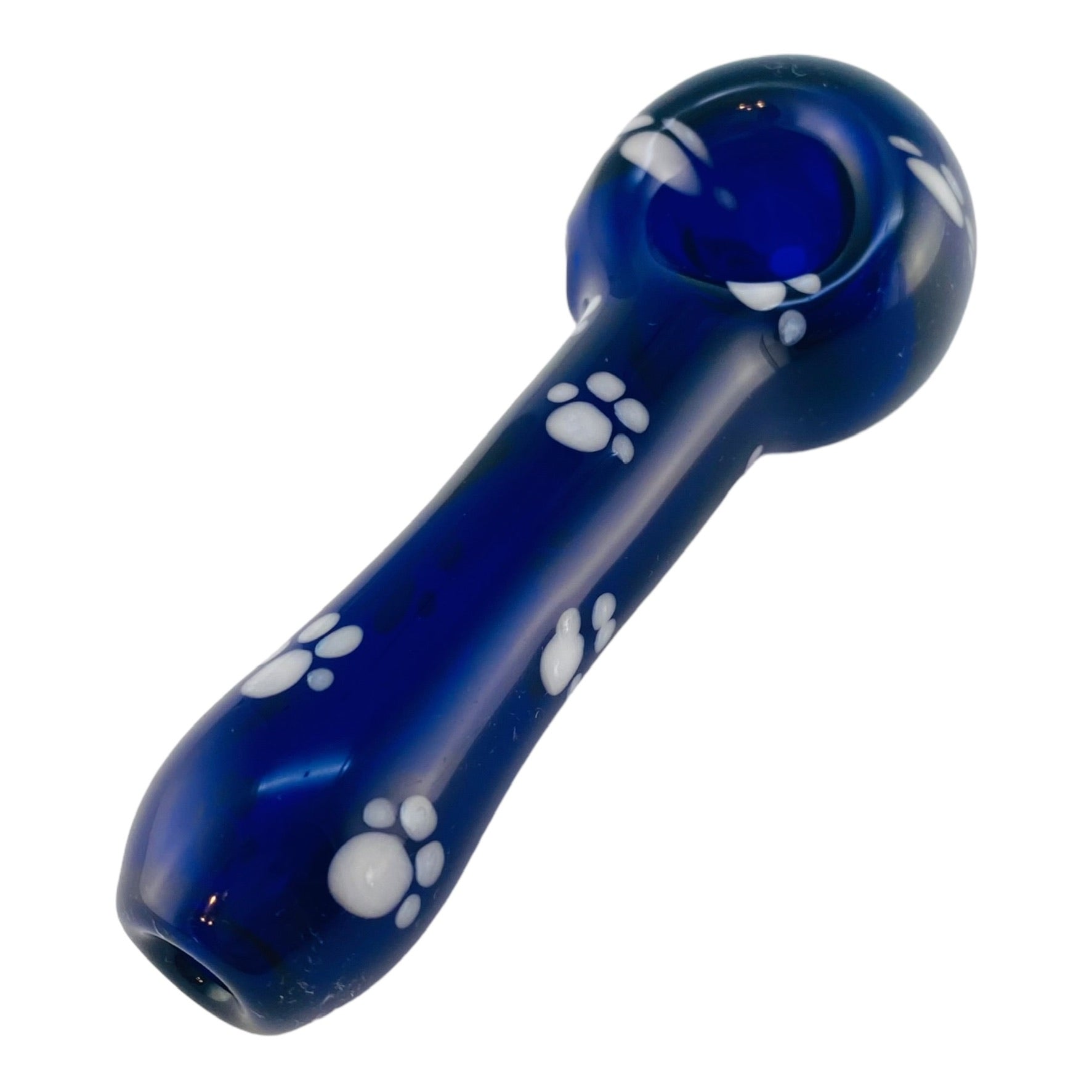 Glass Hand Pipe Blue With White Dog Paw Prints