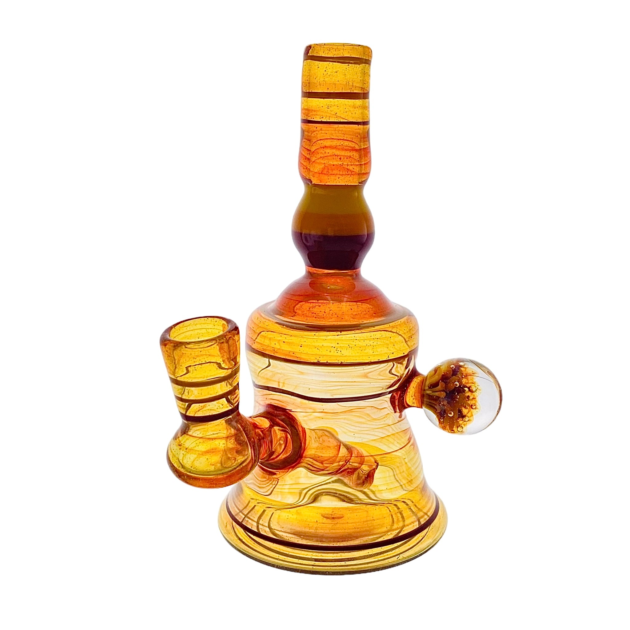 Collin Kennedy Glass - Translucent Amber Glass Dab Rig With Yellow, Orange, Red Linework