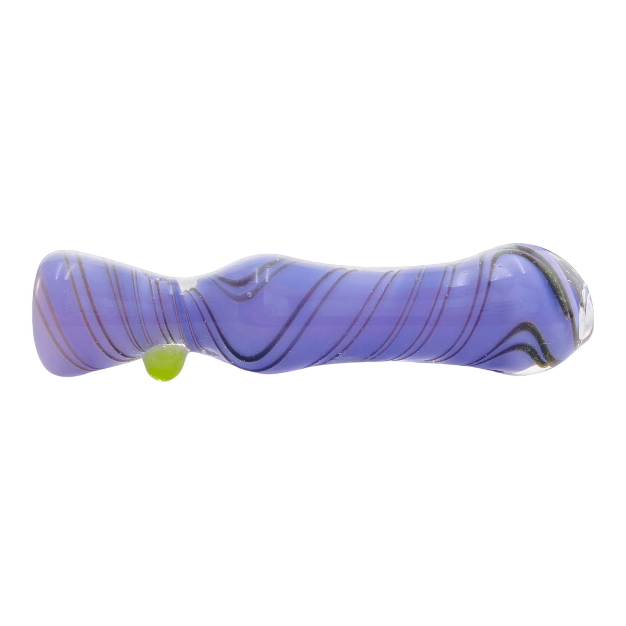 Glass Chillum Pipe - Purple With Black Spirals And Green Dot