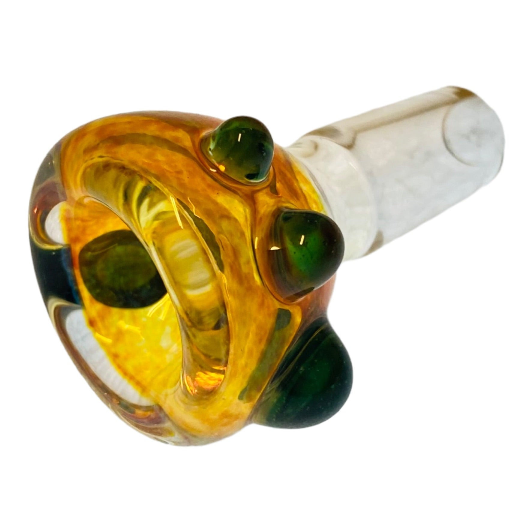 Arko Glass - 14mm Bowl Amber Frit Bubble With Green Dots