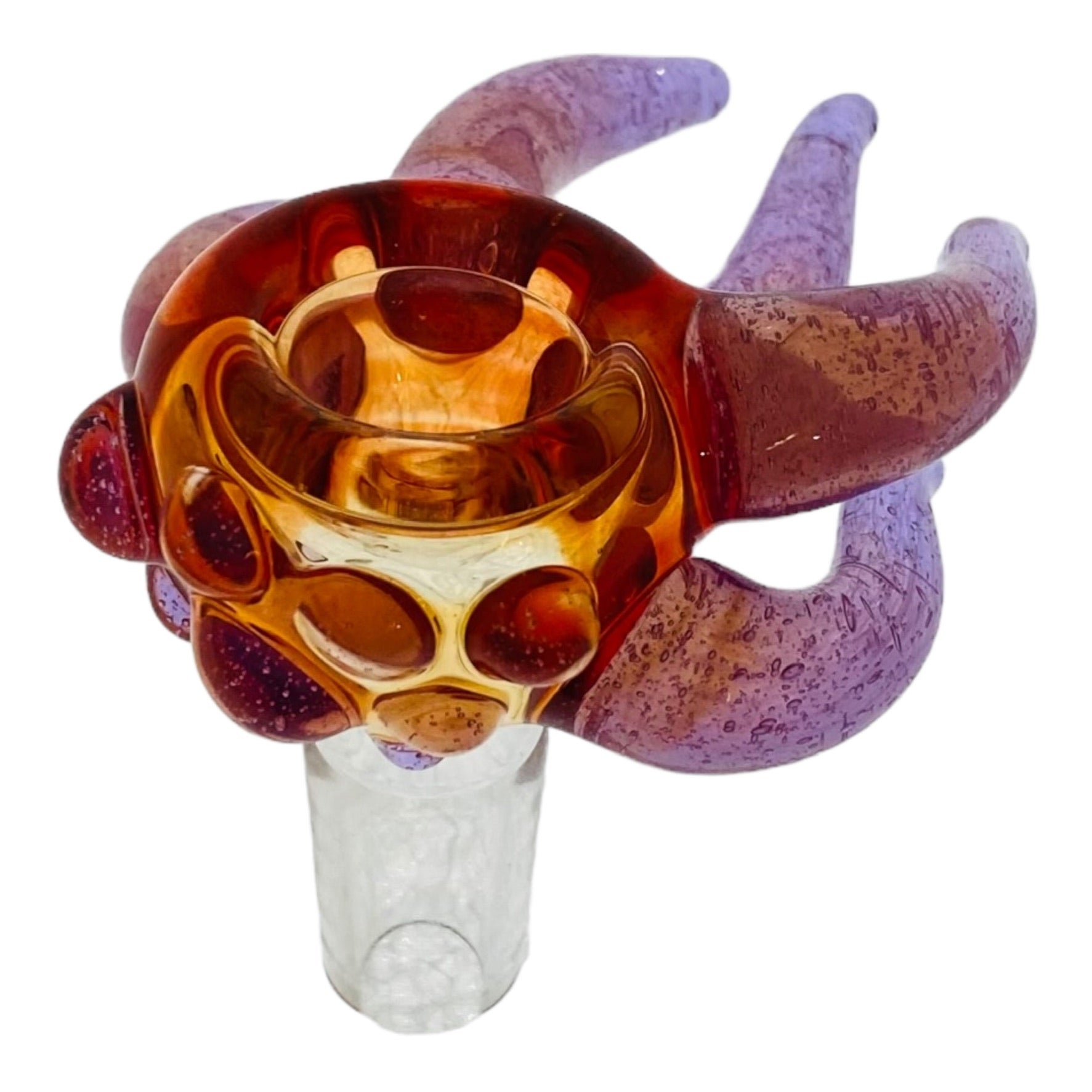 Arko Glass - 14mm Bowl Amber Frit Bubble With Purple Arms