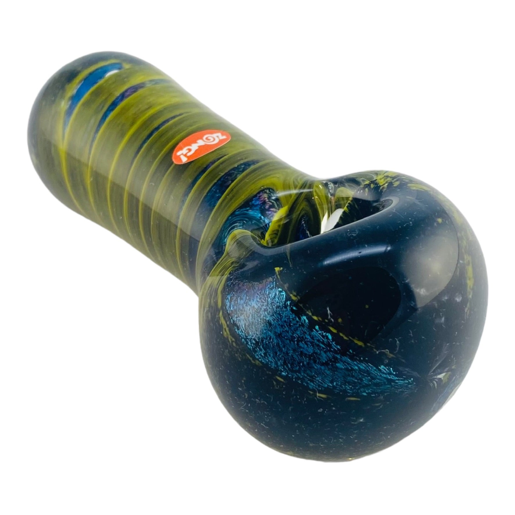 ZONG Glass - Black & Yellow With Blue Dichro Twist - Glass Hand Pipe