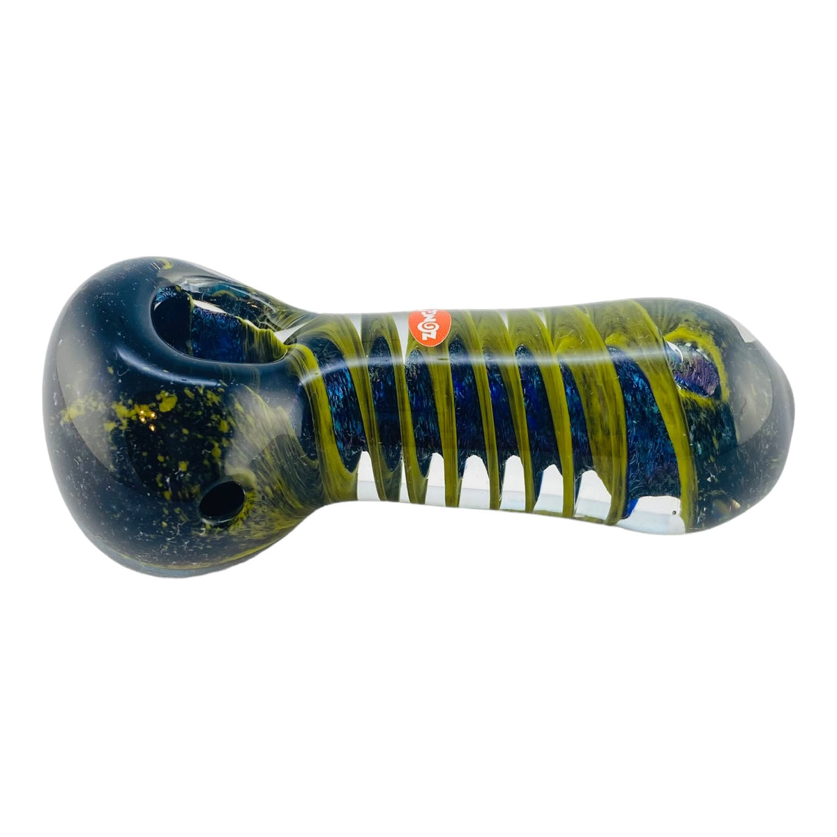 ZONG Glass - Black & Yellow With Blue Dichro Twist - Glass Hand Pipe