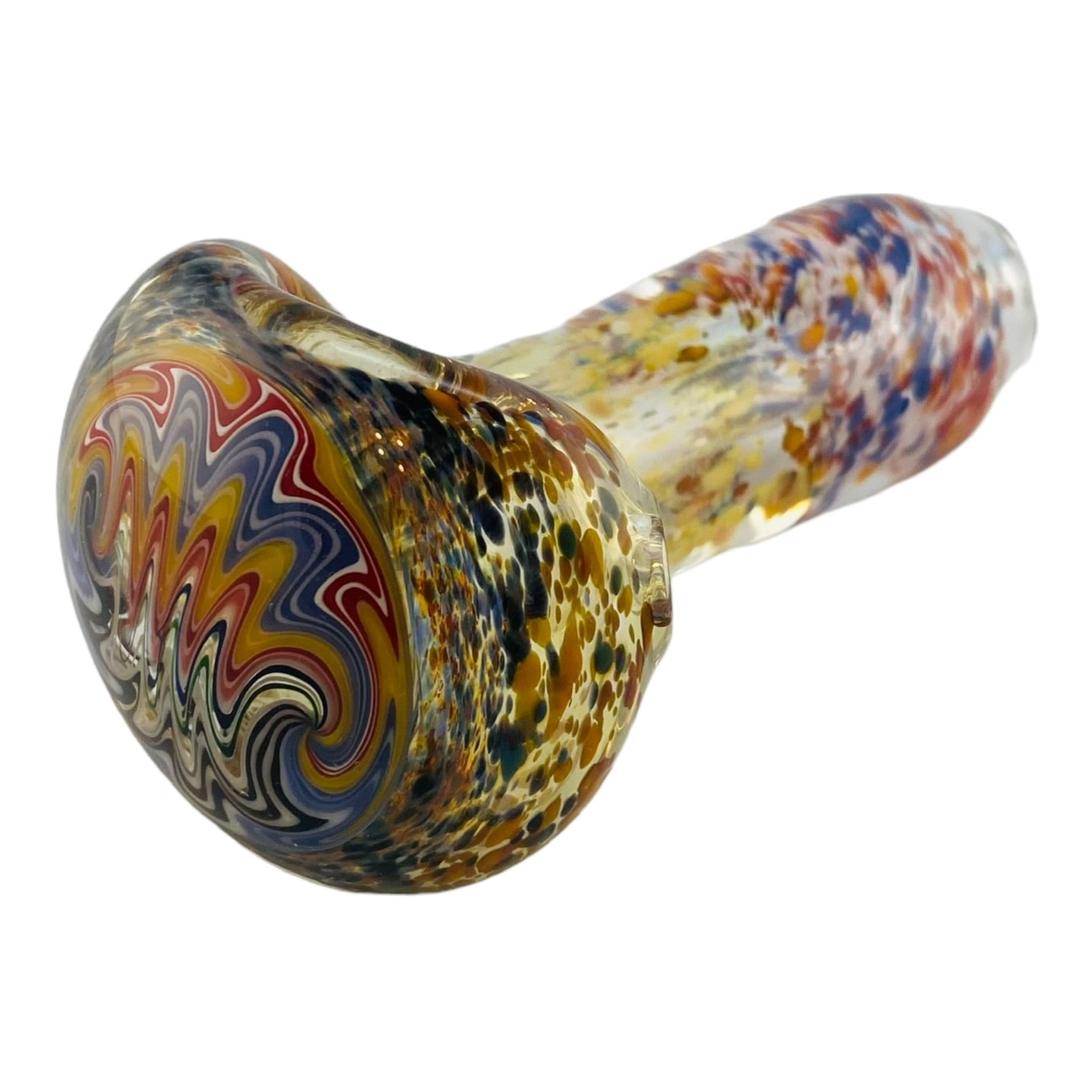 Santa Cruz Glass - Glass Hand Pipe With Red,White, And Blue Frit With Multi Color Wig Wag