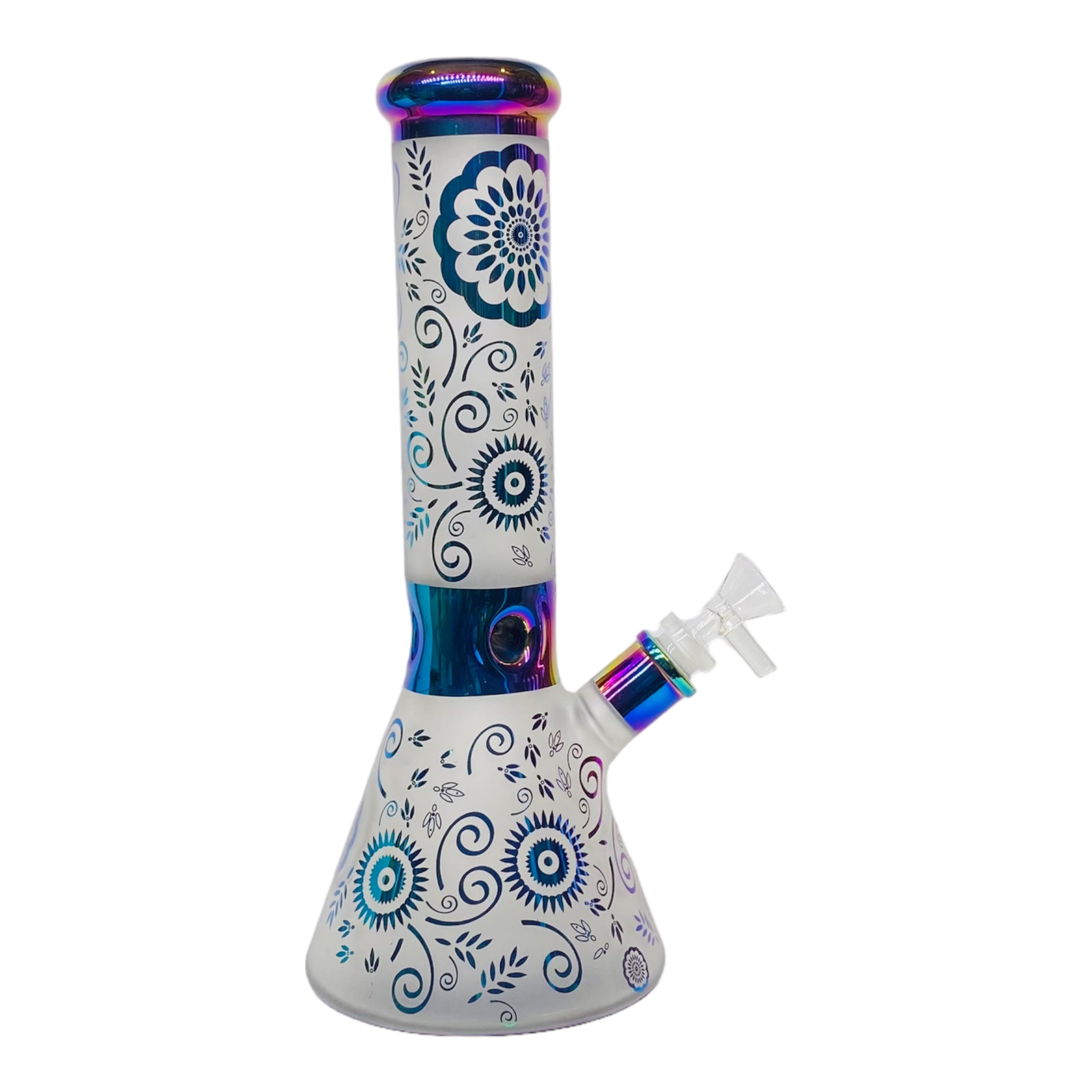 12 Inch Sandblasted Beaker Base Glass Bong With Rainbow Flowers