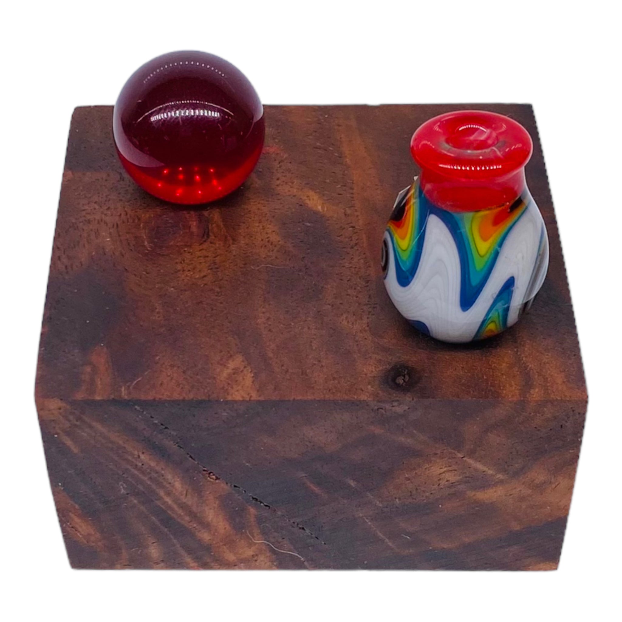 2 Hole Wood Display Stand Holder For 14mm Bong Bowl Pieces Or Quartz Bangers Black Walnut Burl perfect for displaying bong bowls, quartz bangers, marbles, and carb caps