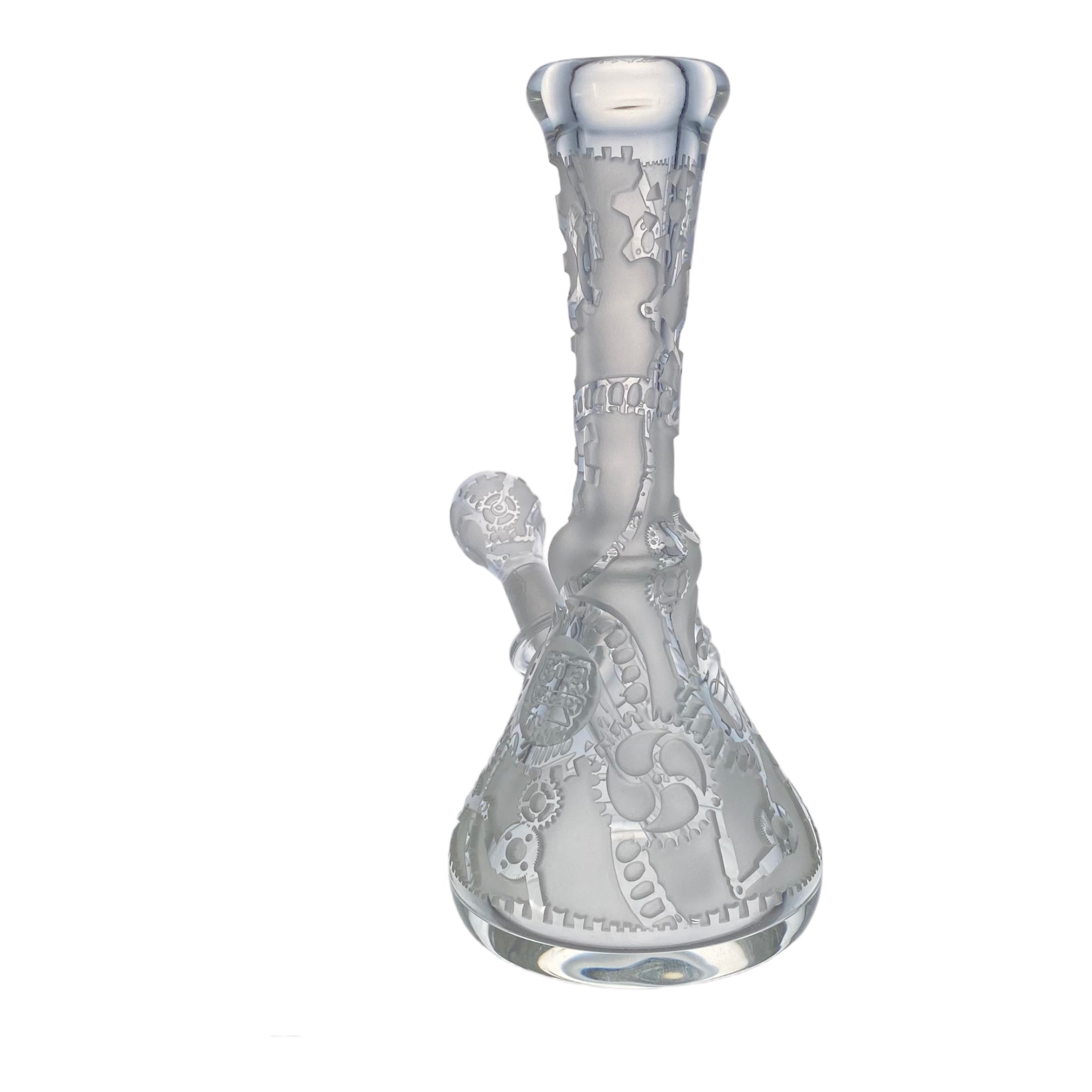 Liberty 503 Glass - Steampunk Gears Sandblasted Mini Tube With Fixed Angled 10mm Male