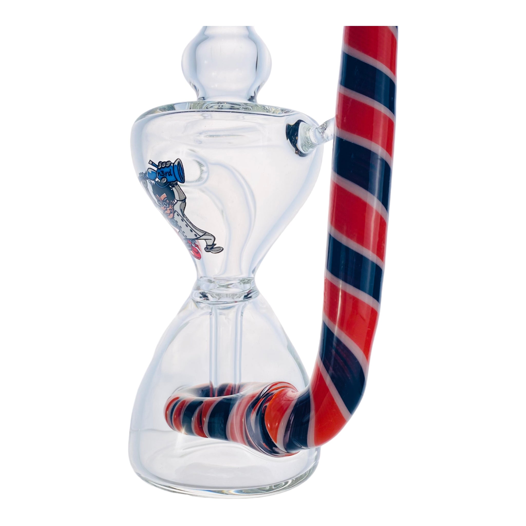 N3RD Glass - Orange And Black Candy Cane Twist Hourglass Klein Recycler Glass Dab Rig