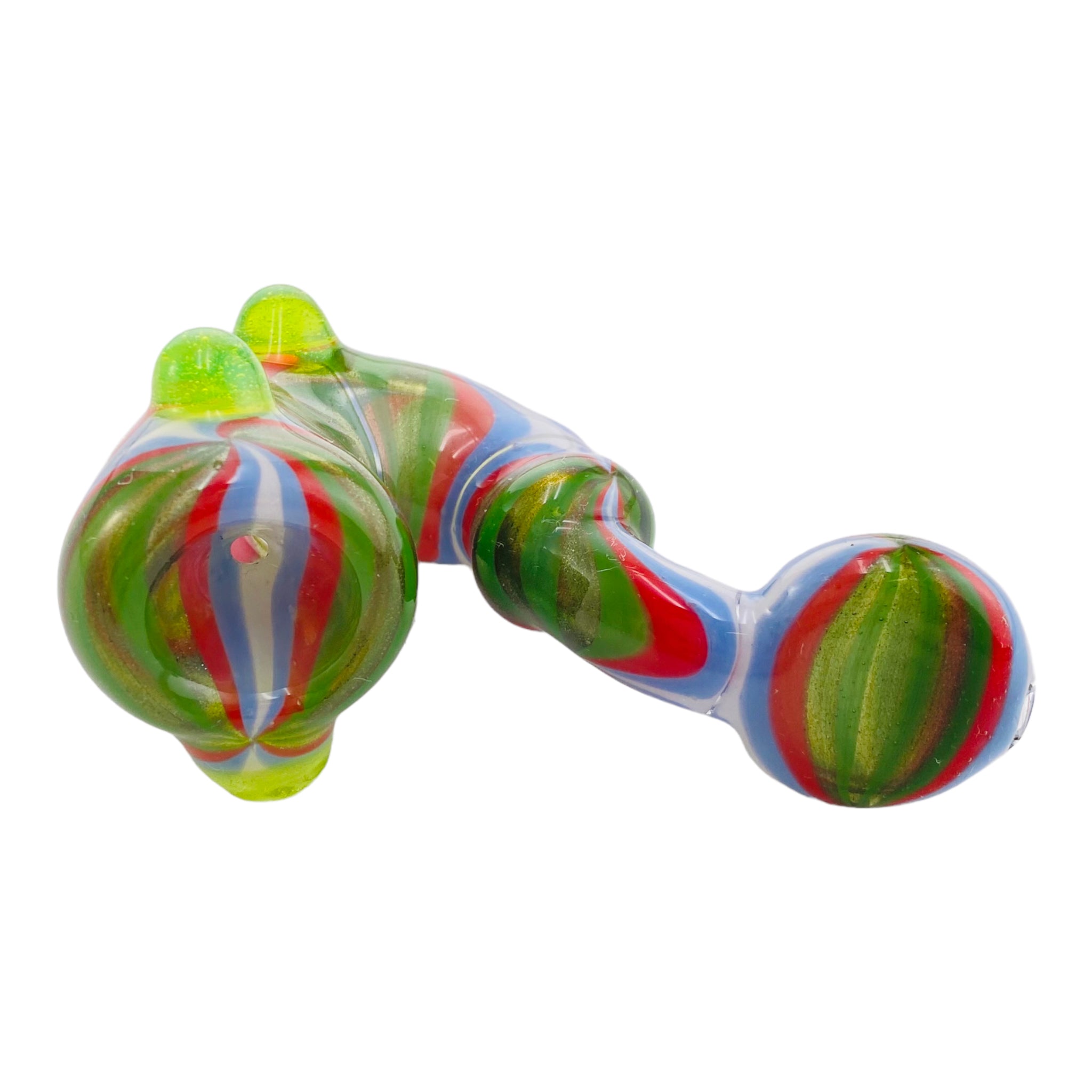 Custom Glass Sherlock Hand Pipe With Red, White, Blue And Green Wig Wag Sections