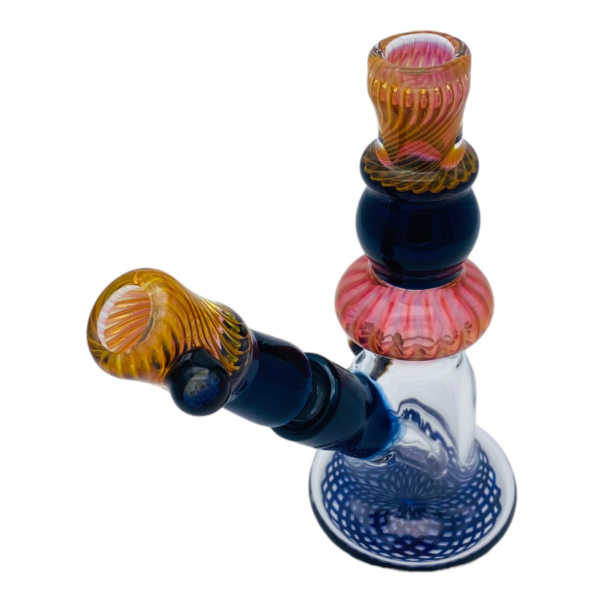Seth B Glass - Pink Gold Fume Twist And Blue Stardust Mini Tube Dab Rig