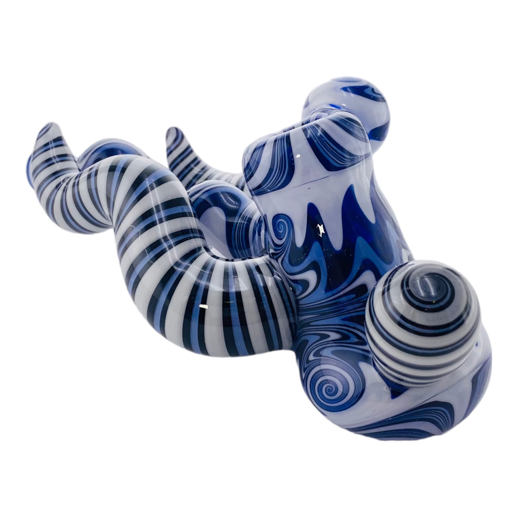 Custom Lay Down Blue And White Wig Wag Hammer Glass Hand Pipe