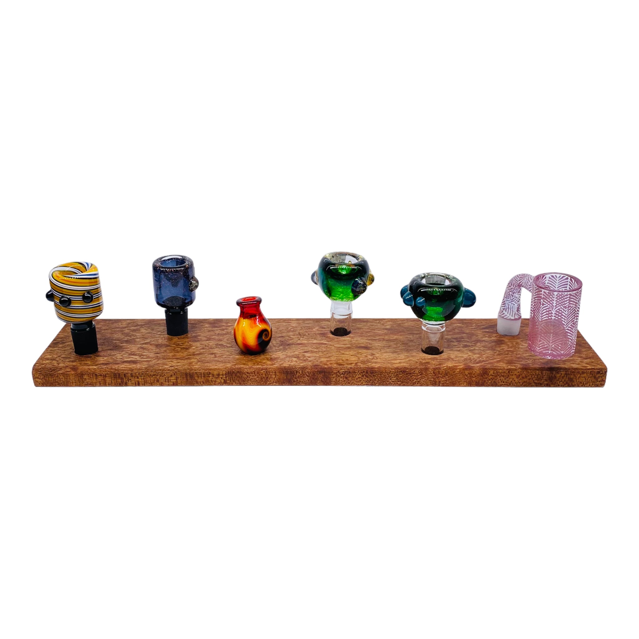 6 Hole Wood Display Stand Holder For 14mm Bong Bowl Pieces Or Quartz Bangers - Mahogany Lace Burl