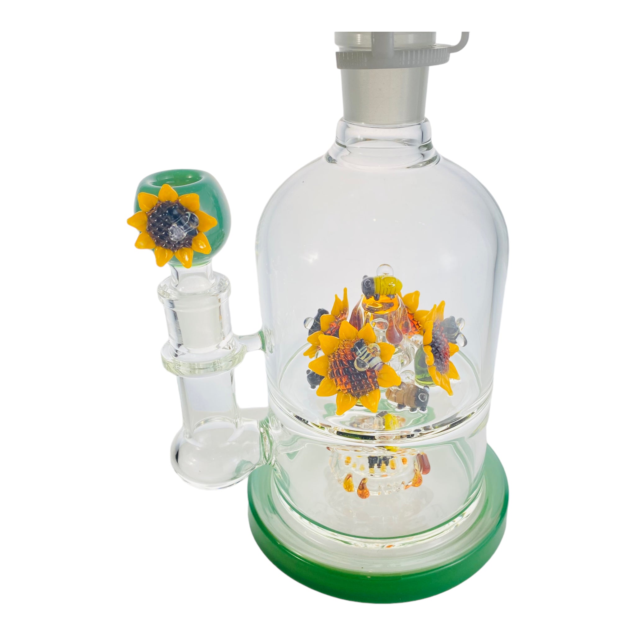 Apollo Glass - Large Sunflower Garden With Bees Glass Bong With Glycerin Freeze Coil Top