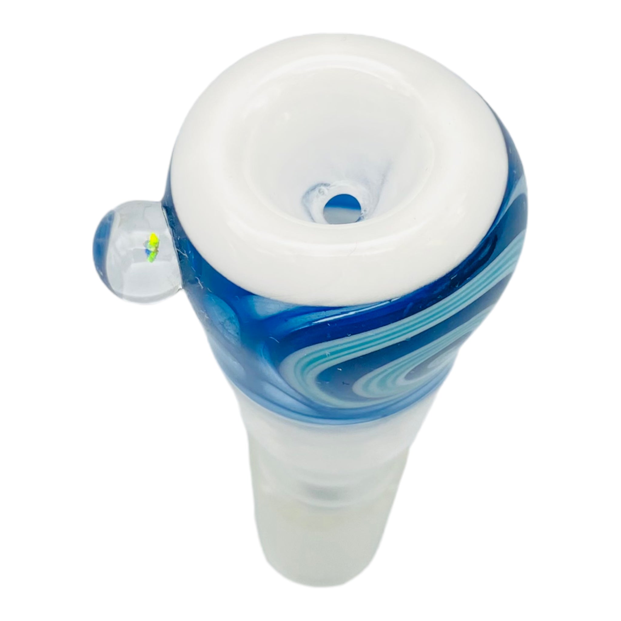 Large Blue Wig Wag Pull Bowl Custom Glass Dry Hand Pipe With Large Horns And Opals