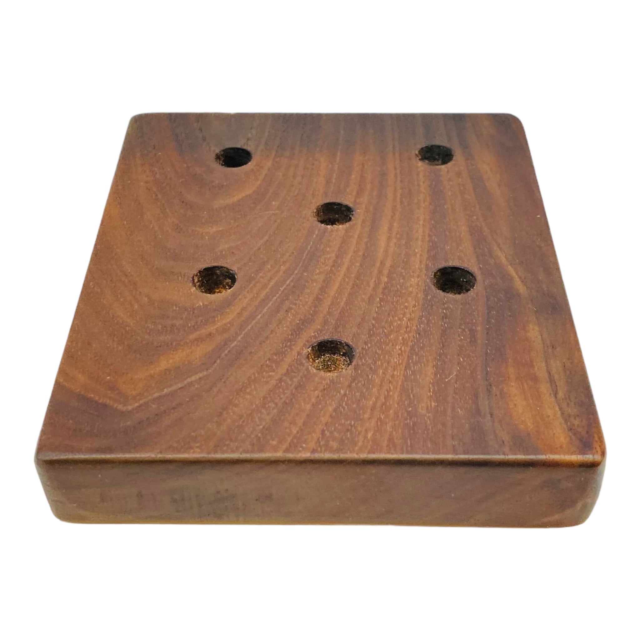 6 Hole Wood Display Stand Holder For 10mm Bong Bowl Pieces Or Quartz Bangers - Black Walnut Perfect for displaying 10mm Bong Bowl Pieces, Quartz Bangers, Carb Caps, And Marbles.