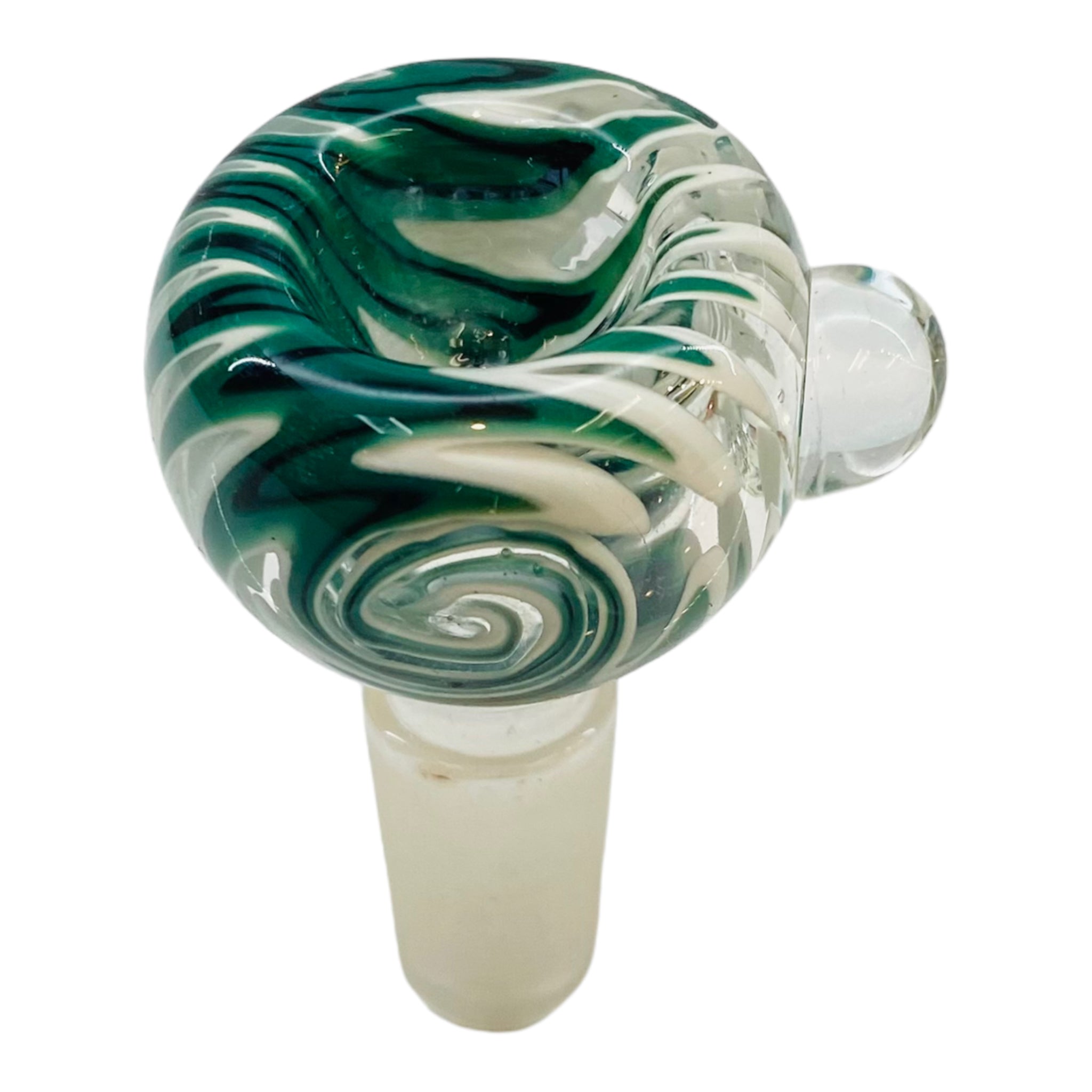 14mm Flower Bowl - Push Bubble With Wig Wag Spirals - Green And White