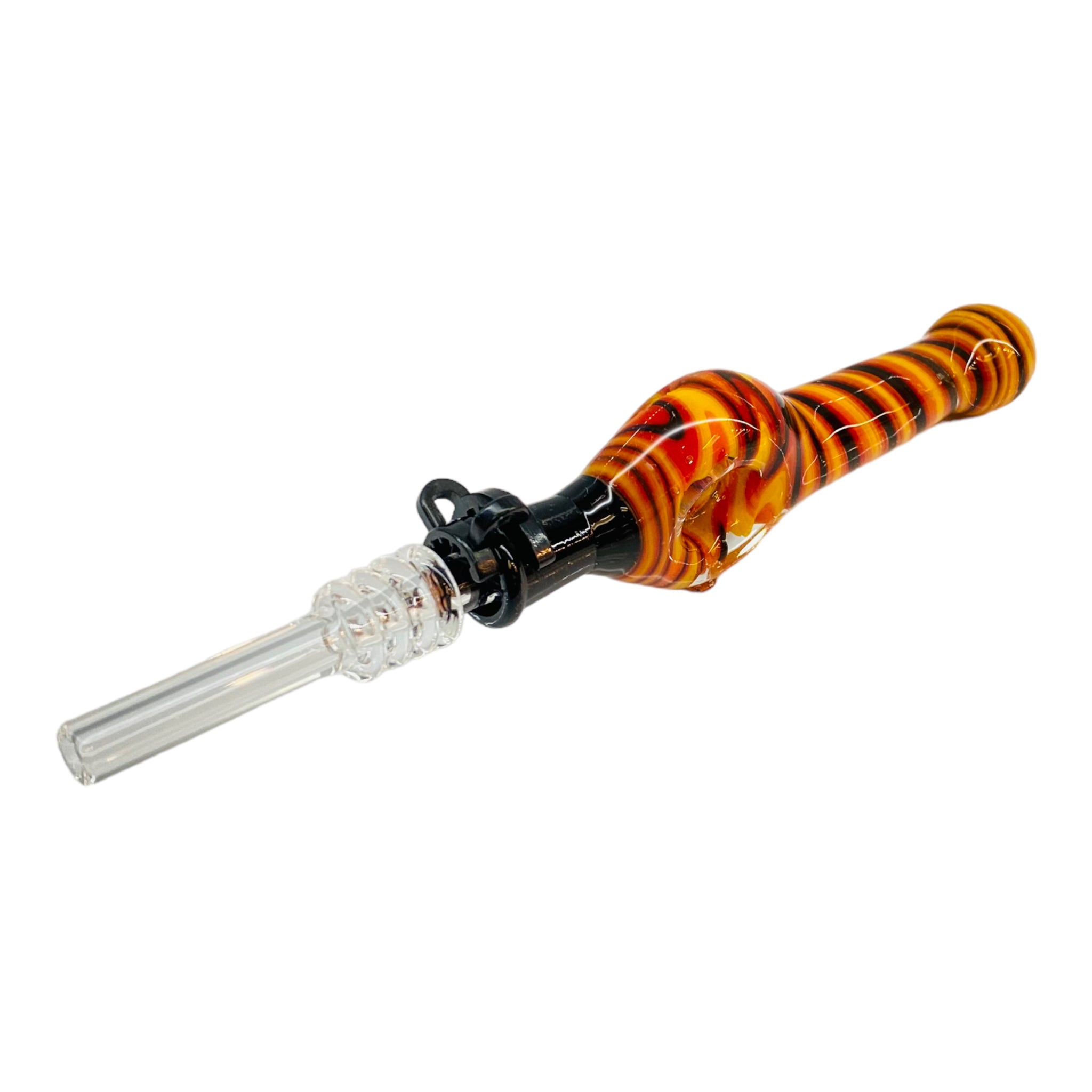 10mm Nectar Collector - Red, Orange, Yellow And Black Wig Wag Spiral Donut With Quartz Tip