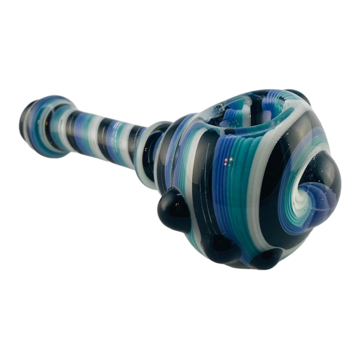 Glass Hand Pipe Inside Out Black,Teal, And White Spiral Twist Spoon