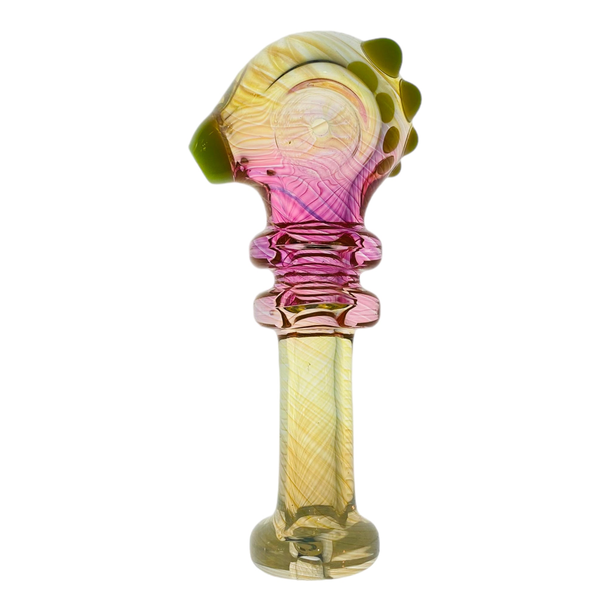 Pink And Yellow Inside Out Glass Hand Pipe With Green Carb