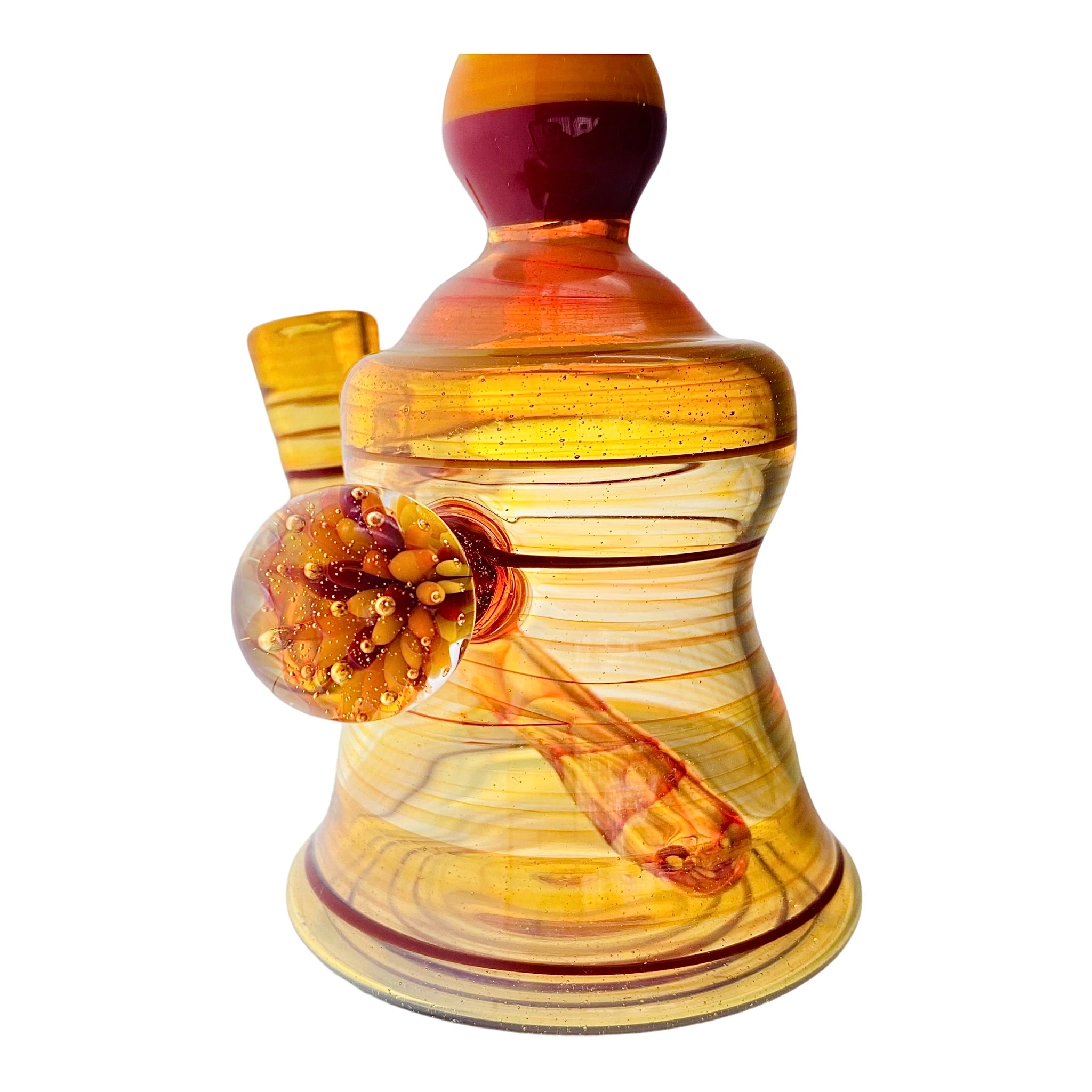 Collin Kennedy Glass - Translucent Amber Glass Dab Rig With Yellow, Orange, Red Linework