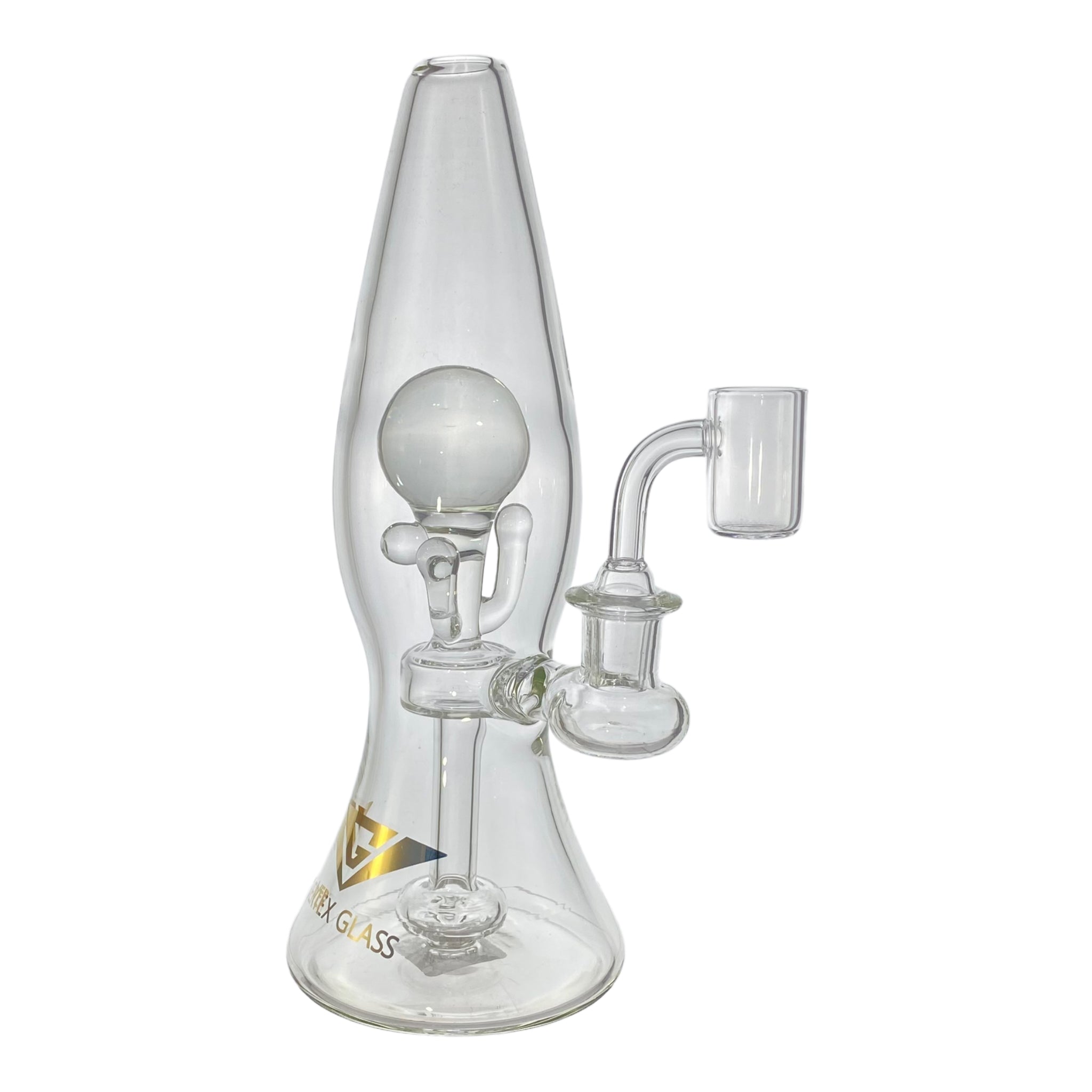 Vertex Glass - Clear Lamp Shape Dab Rig With Clear Molten Marbles Inside