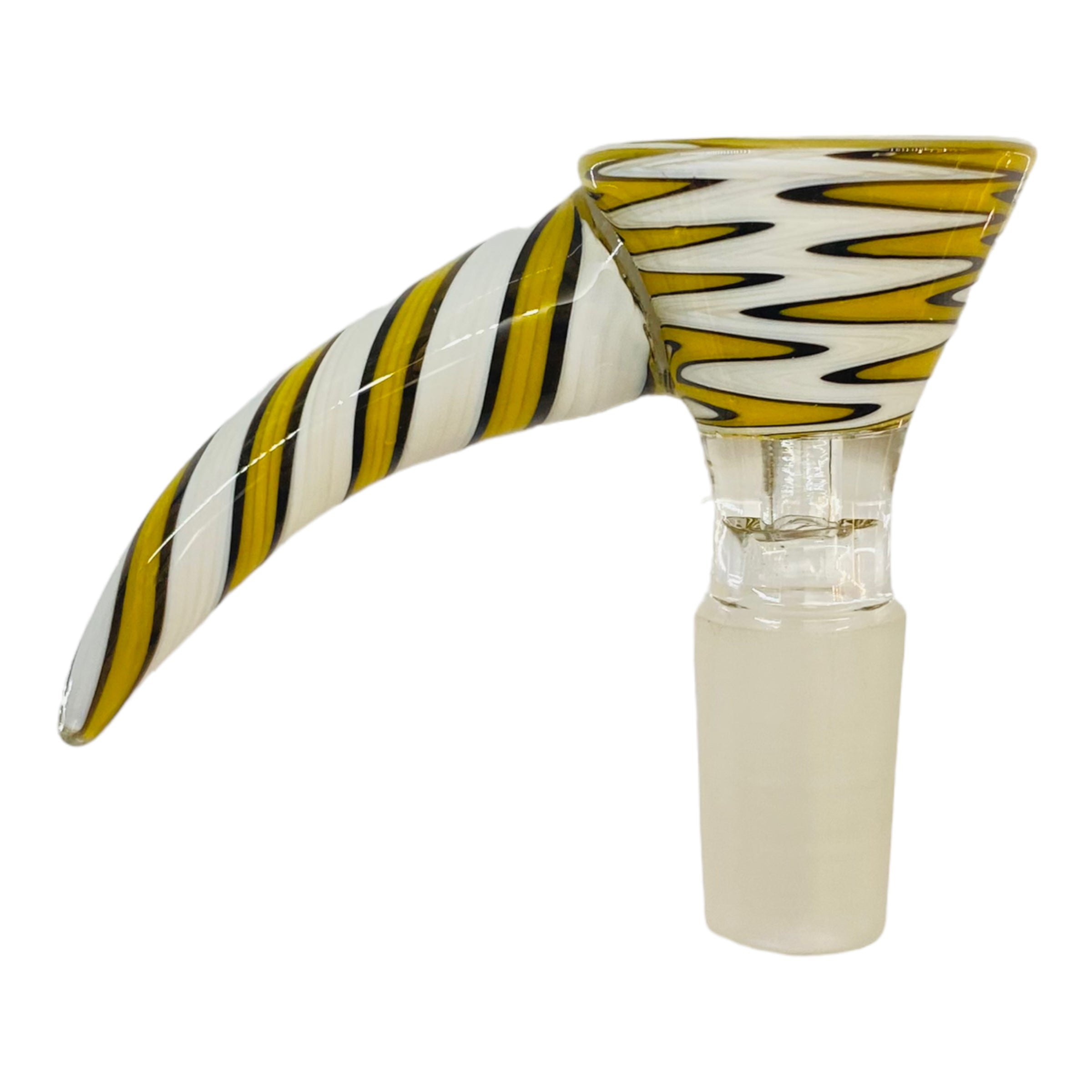 14mm Flower Bowls - Large Horn Martini Bong Bowl Piece With Color Wig Wag - Yellow And White