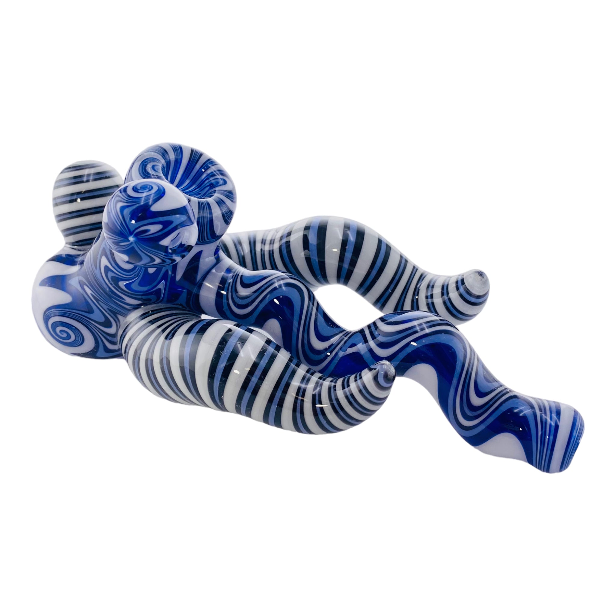 Custom Lay Down Blue And White Wig Wag Hammer Glass Hand Pipe