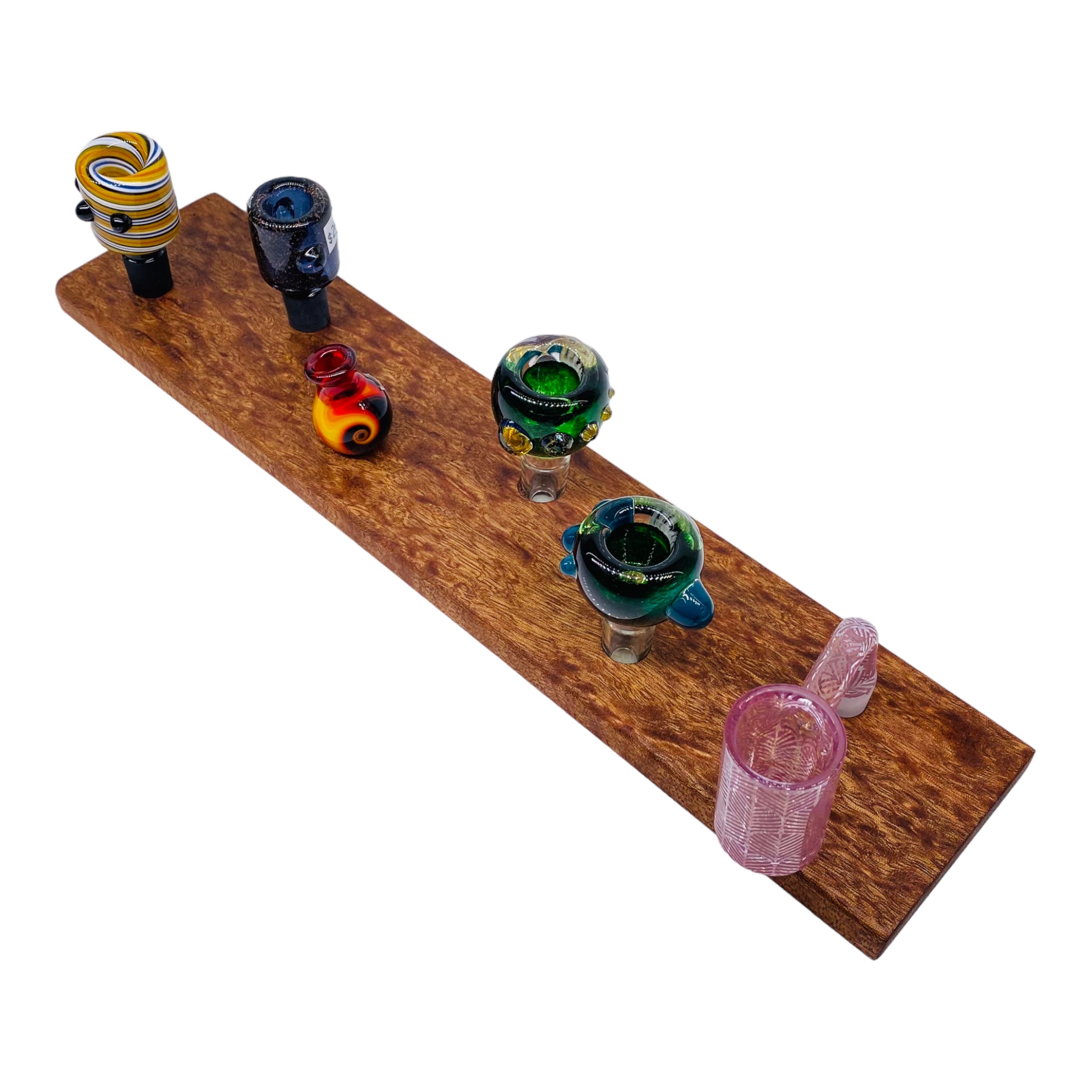 6 Hole Wood Display Stand Holder For 14mm Bong Bowl Pieces Or Quartz Bangers - Mahogany Lace Burl