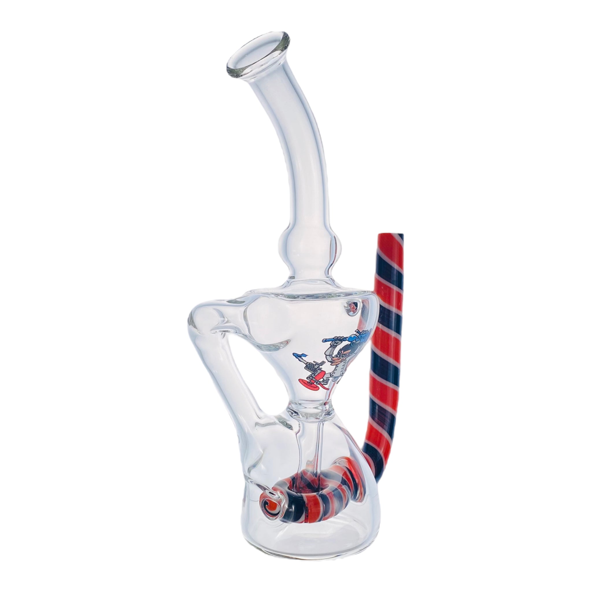 N3RD Glass - Orange And Black Candy Cane Twist Hourglass Klein Recycler Glass Dab Rig